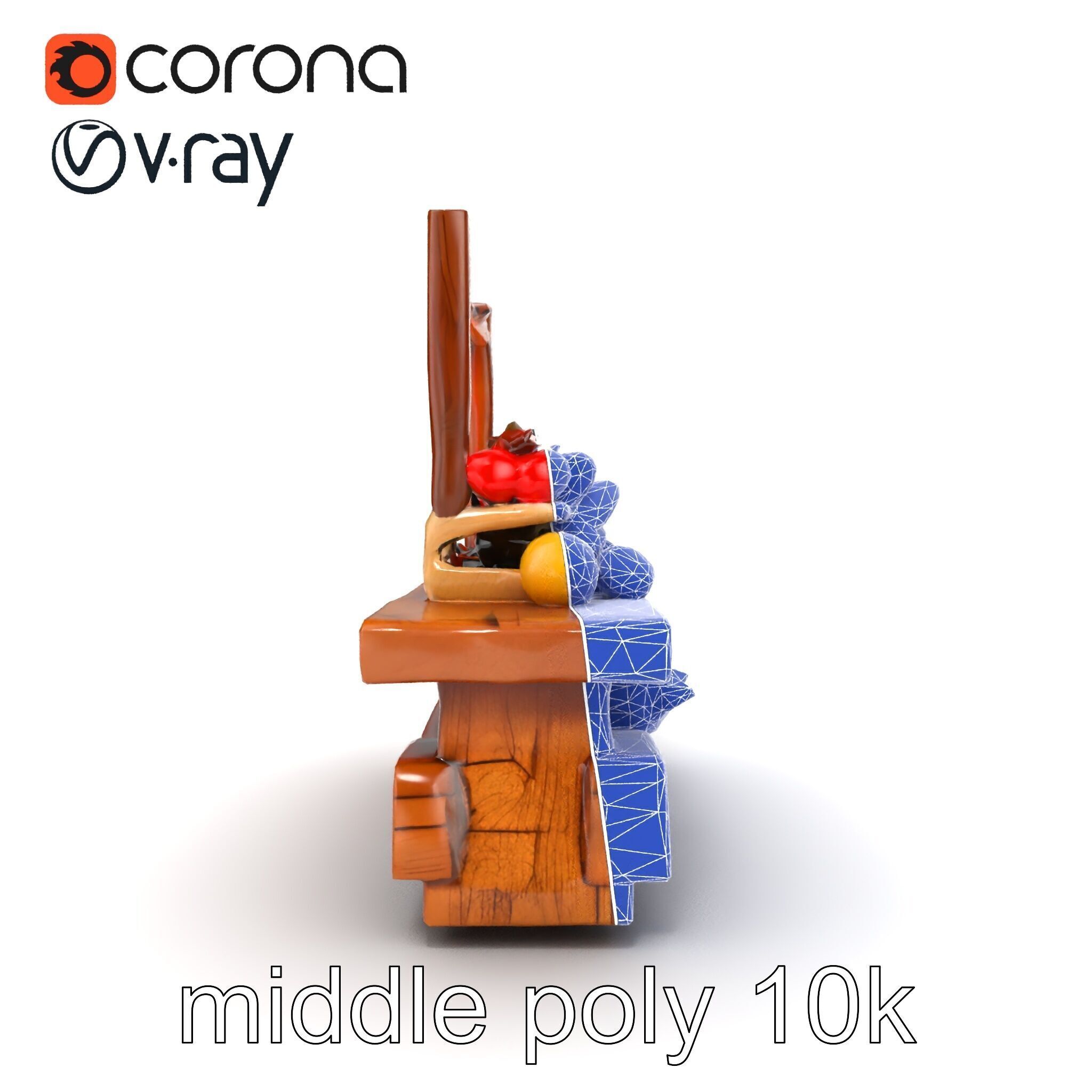 Rustic Market Table with Produce and Meats Model Pack Low-poly 3D model_15