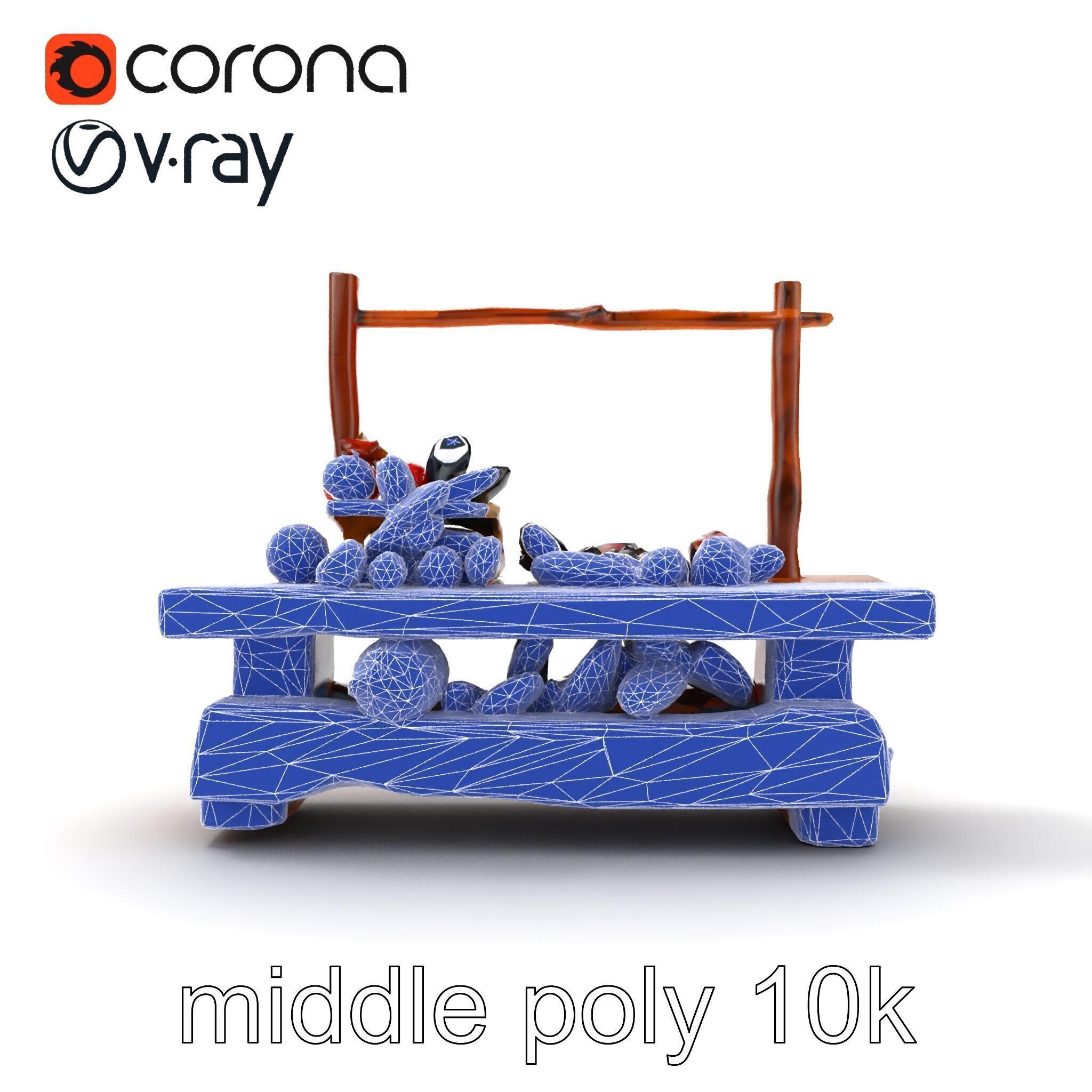 Rustic Market Table with Produce and Meats Model Pack Low-poly 3D model_30