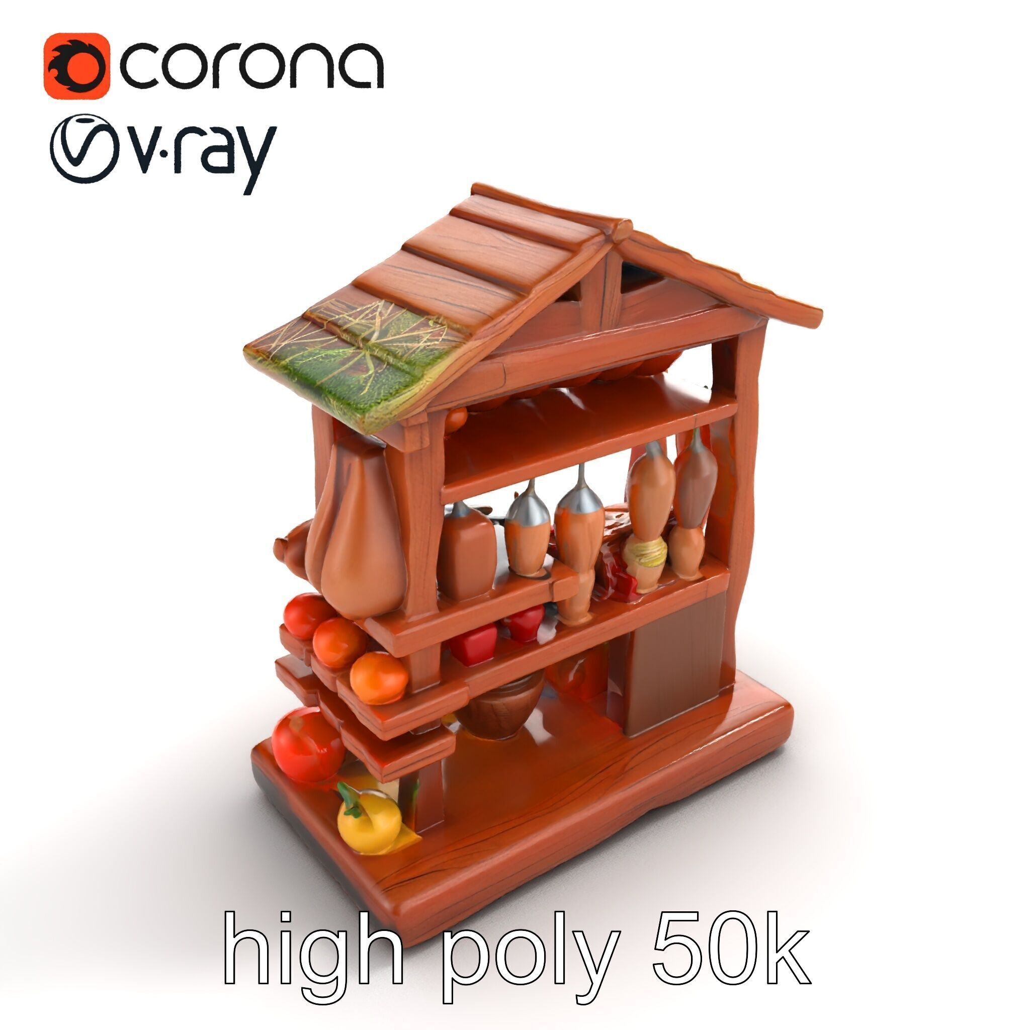 Rustic Village Market Food Stall model pack Low-poly 3D model_9