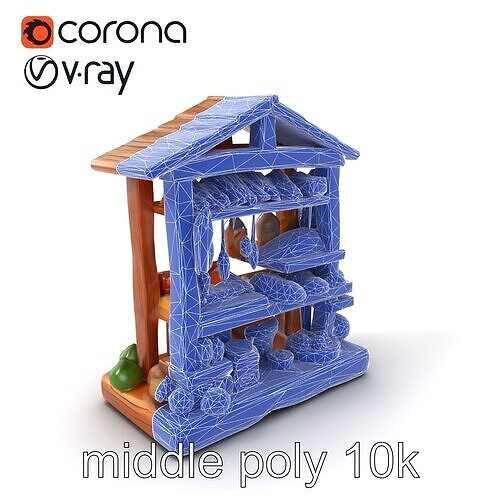 Rustic Village Market Food Stall model pack Low-poly 3D model 6