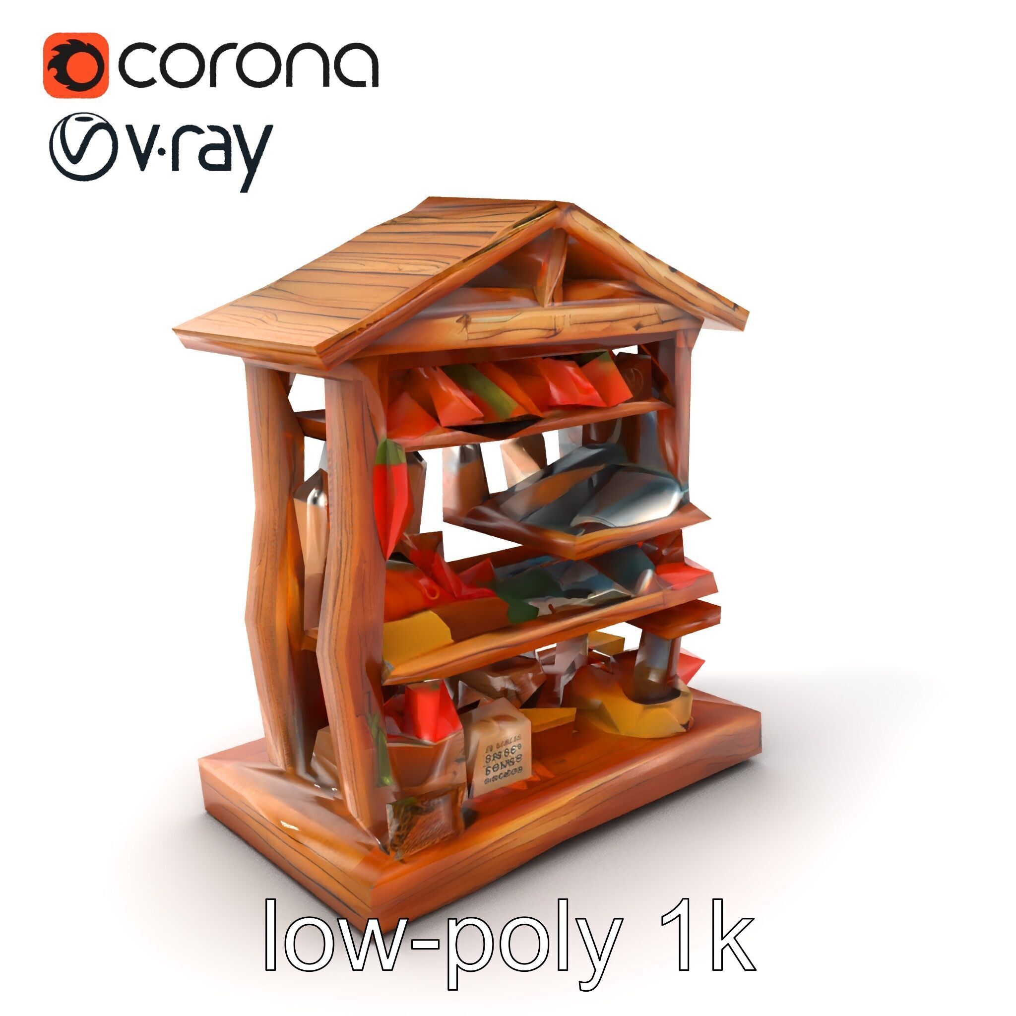 Rustic Village Market Food Stall model pack Low-poly 3D model_4