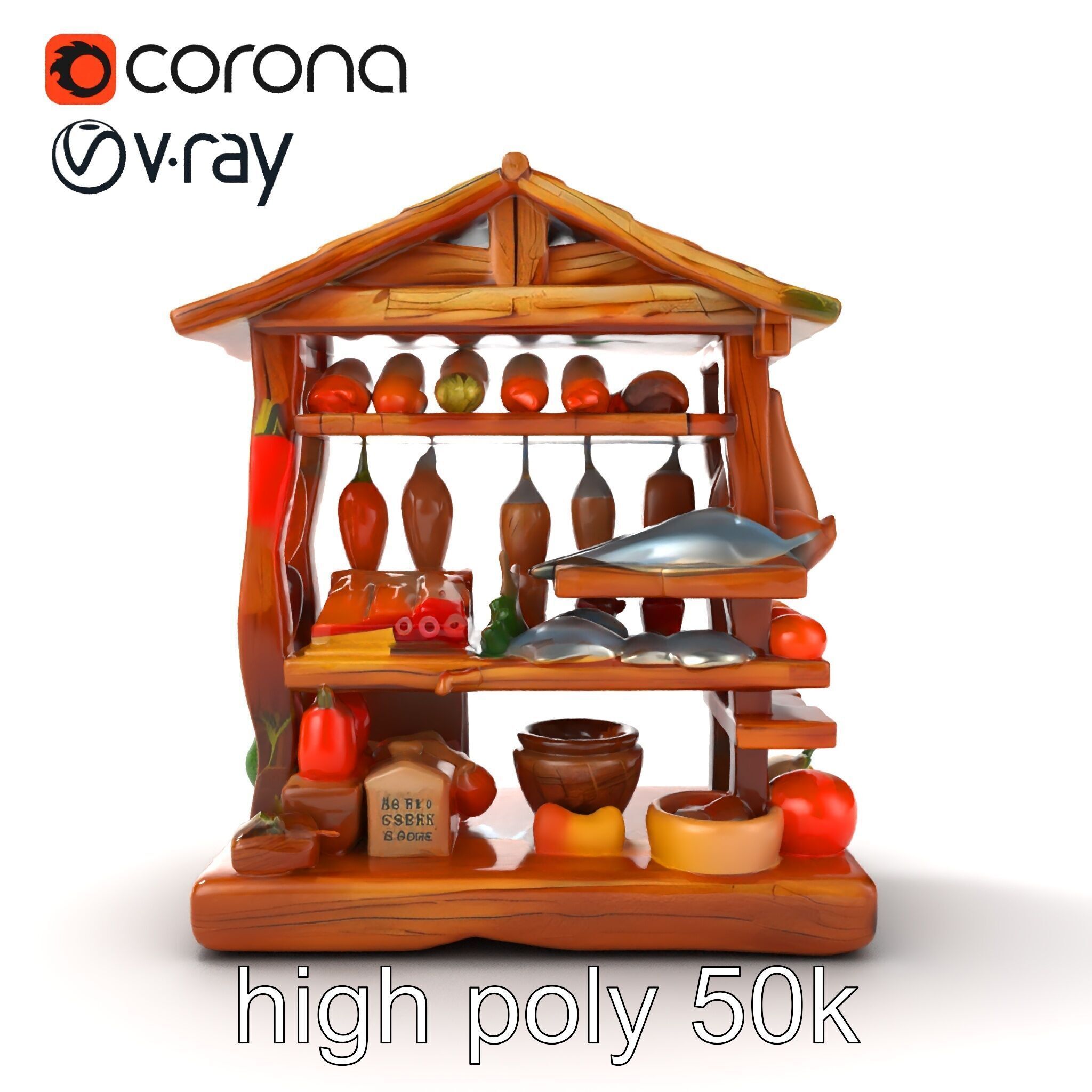 Rustic Village Market Food Stall model pack Low-poly 3D model_22