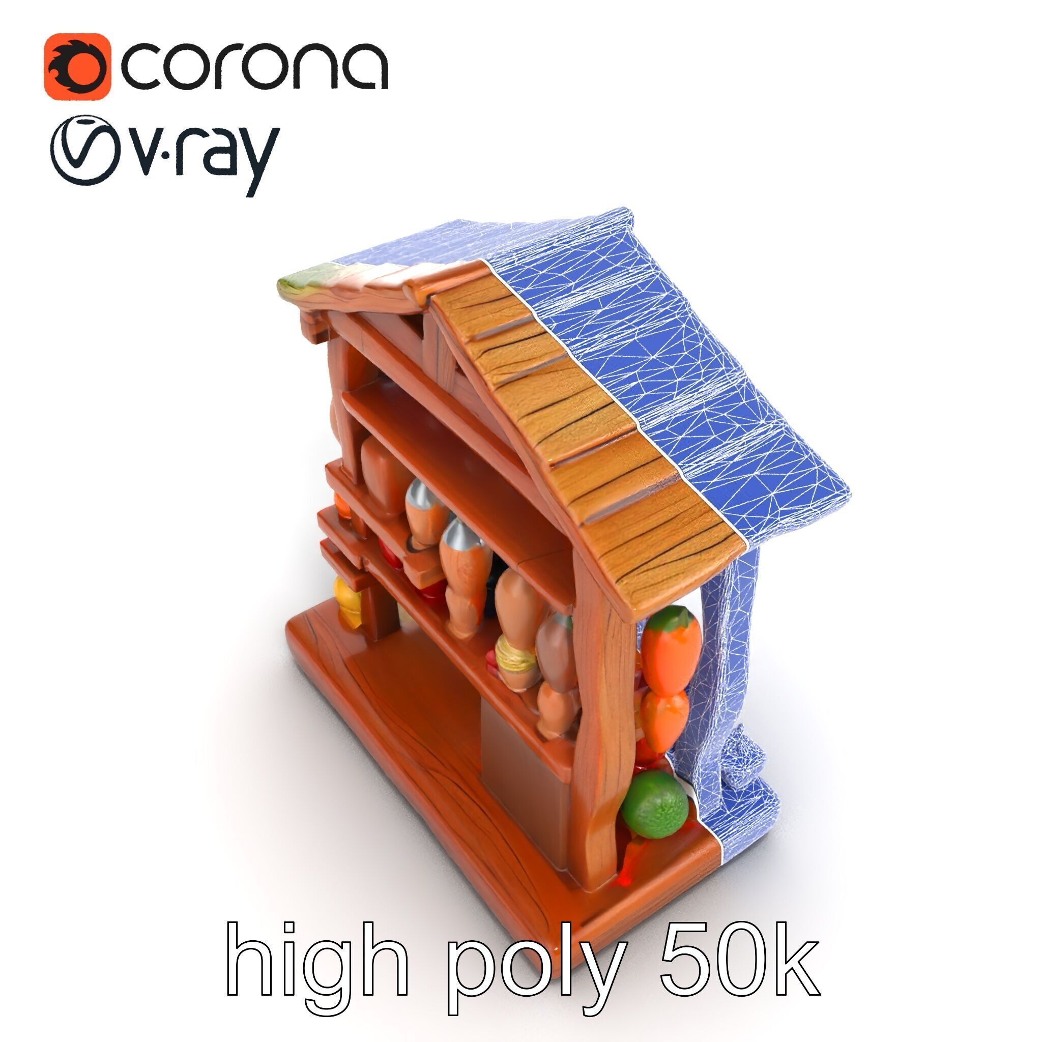 Rustic Village Market Food Stall model pack Low-poly 3D model_29