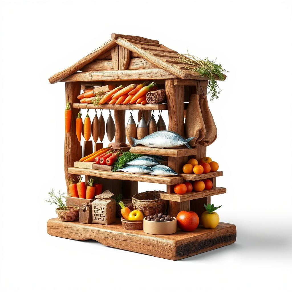 Rustic Village Market Food Stall model pack Low-poly 3D model_3
