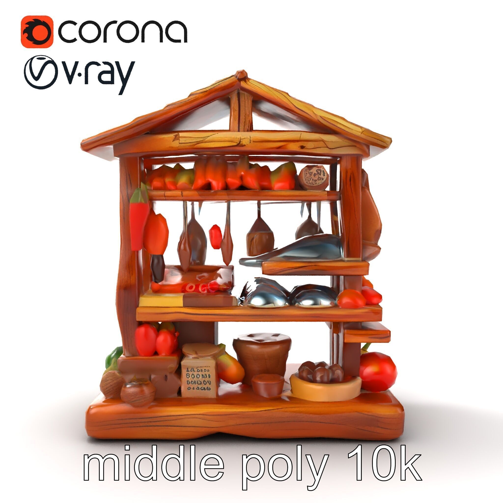 Rustic Village Market Food Stall model pack Low-poly 3D model_26