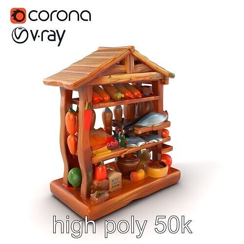 Rustic Village Market Food Stall model pack Low-poly 3D model 3