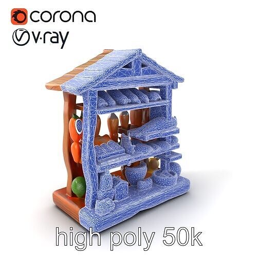 Rustic Village Market Food Stall model pack Low-poly 3D model 2