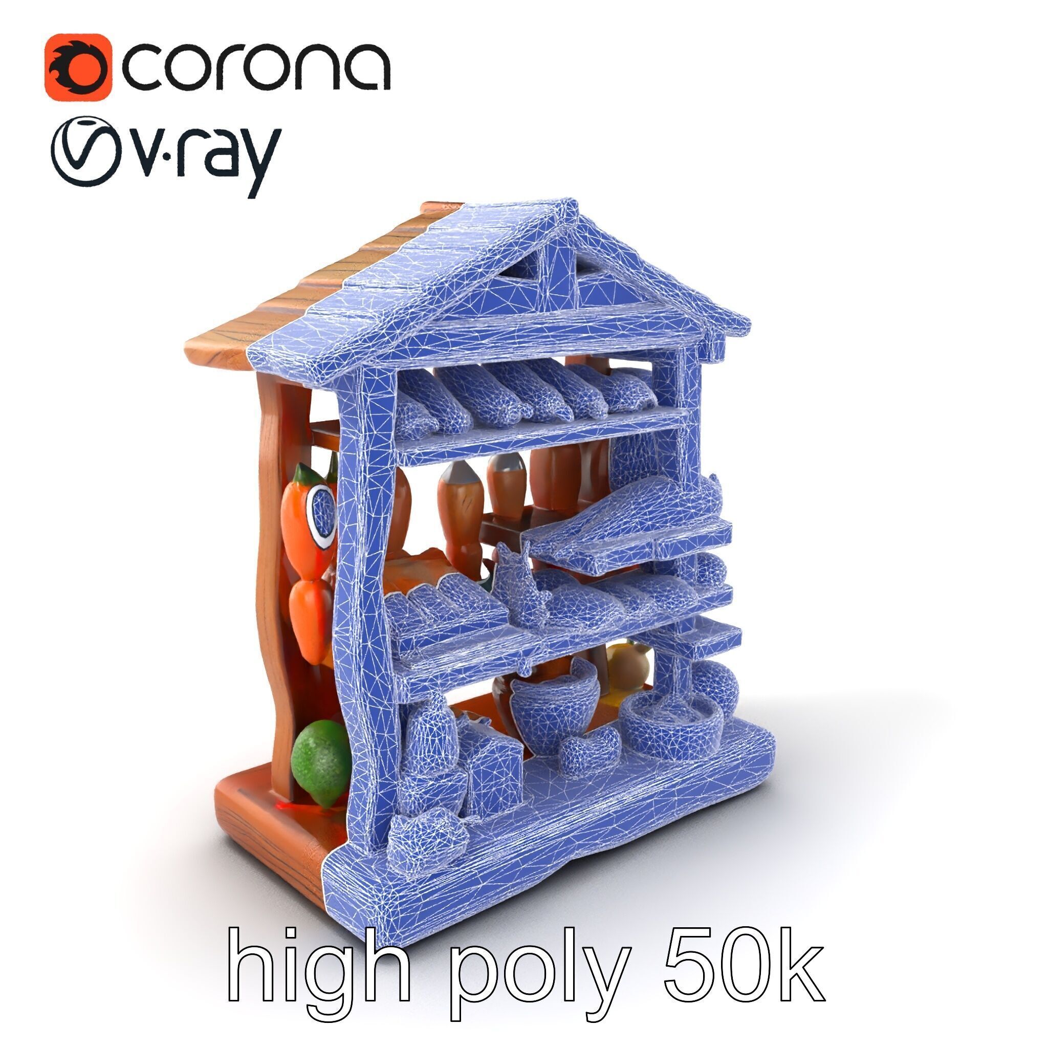 Rustic Village Market Food Stall model pack Low-poly 3D model_1