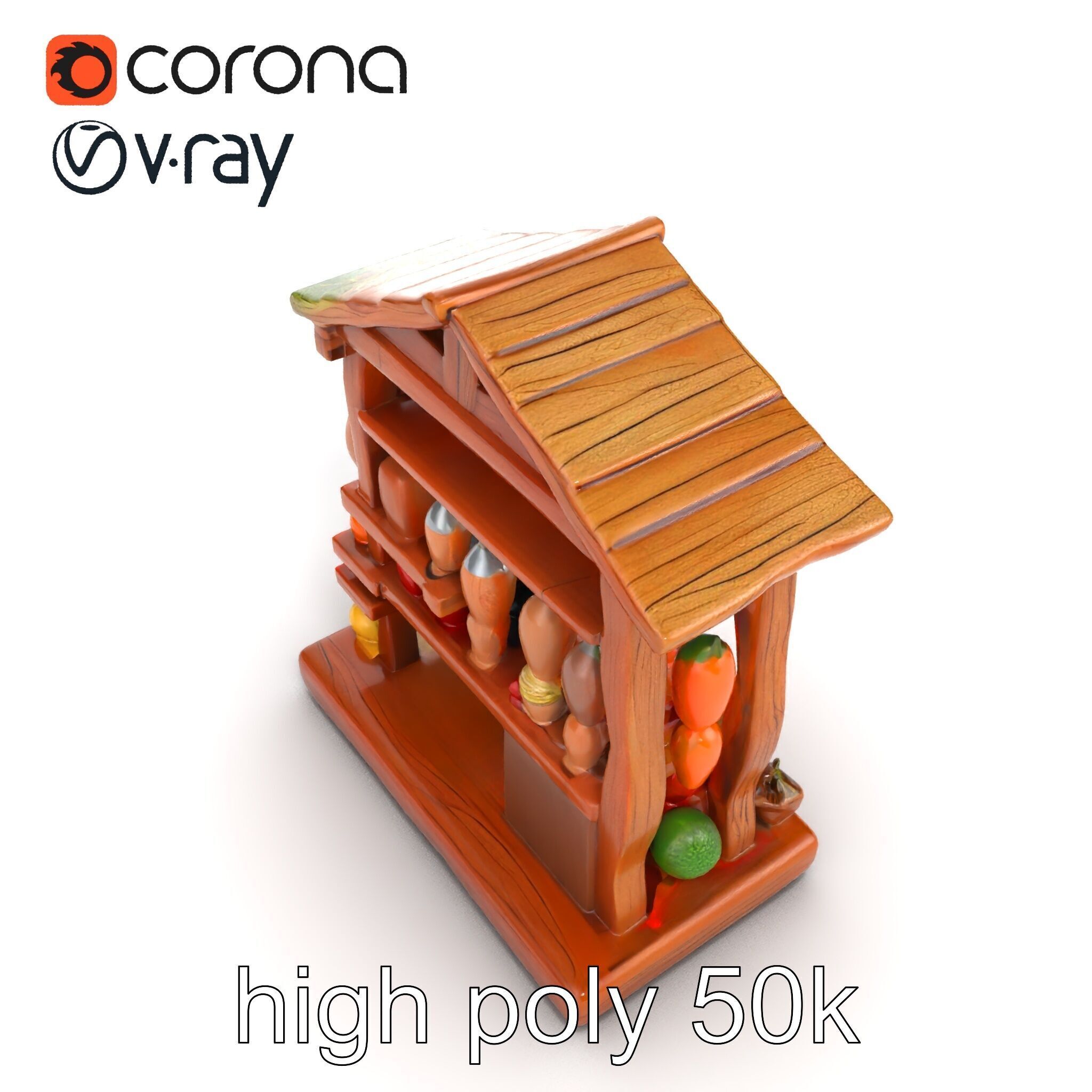 Rustic Village Market Food Stall model pack Low-poly 3D model_11