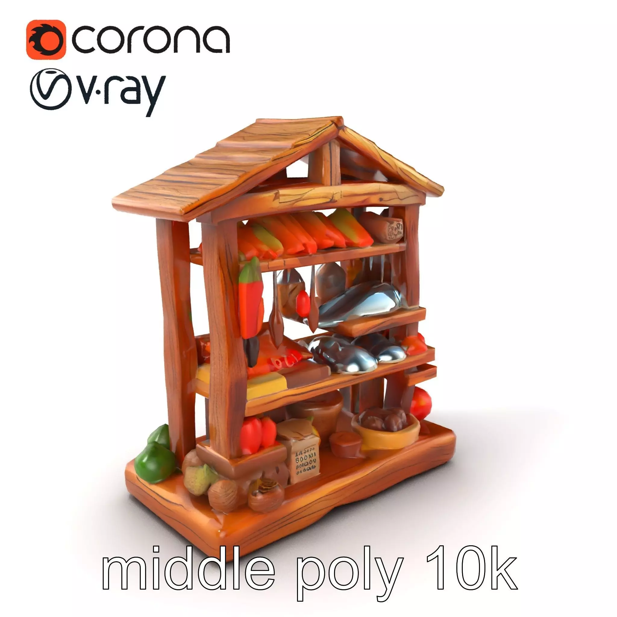 Rustic Village Market Food Stall model pack Low-poly 3D model_0