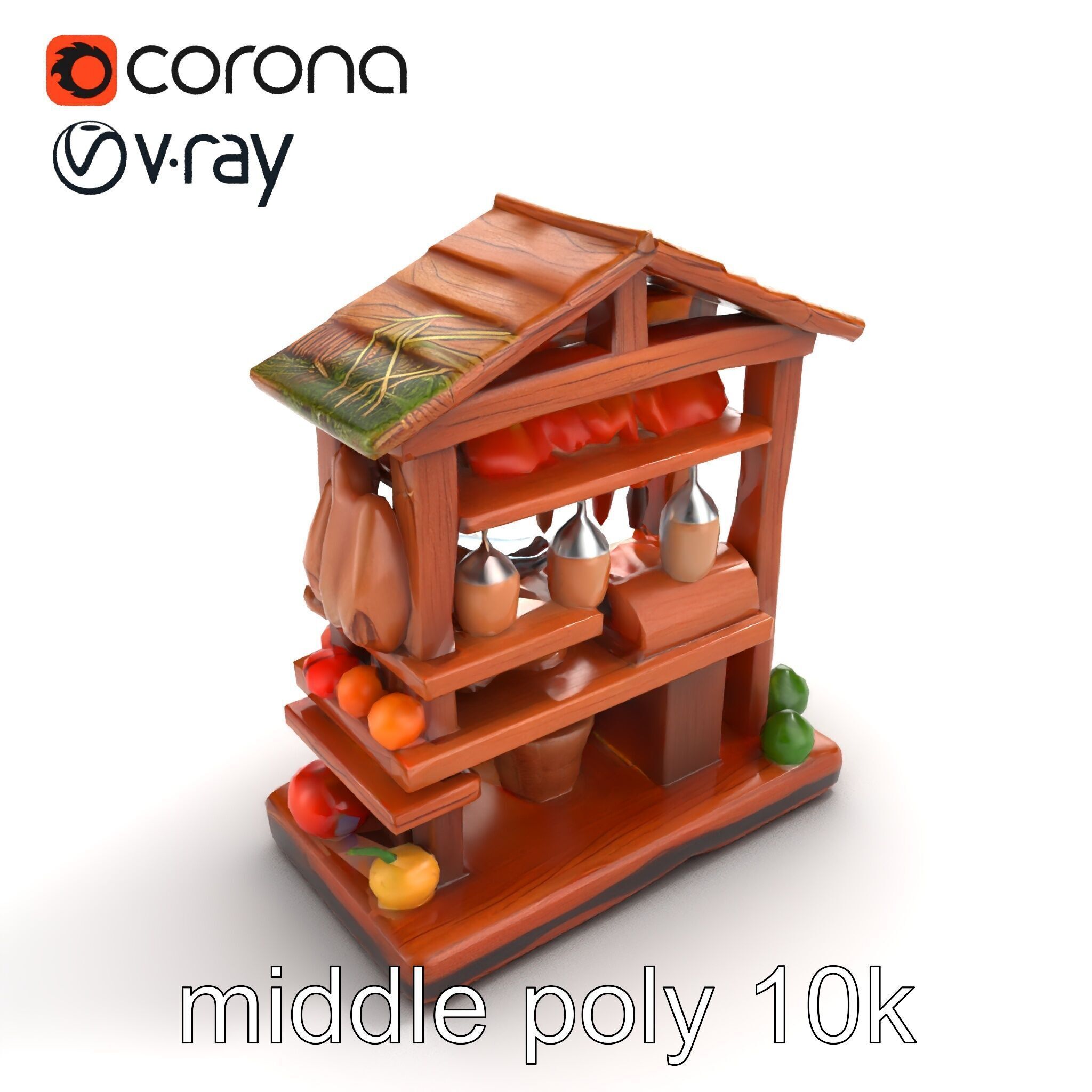 Rustic Village Market Food Stall model pack Low-poly 3D model_7