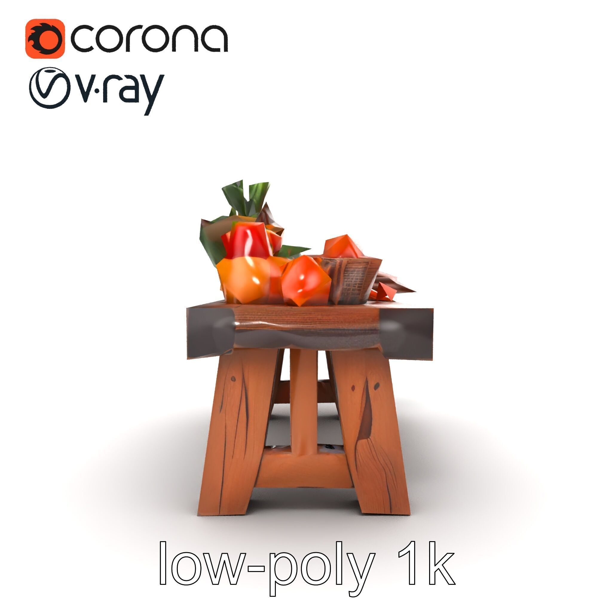 Authentic Agricultural Vendor Bench Rustic model pack Low-poly 3D model_14