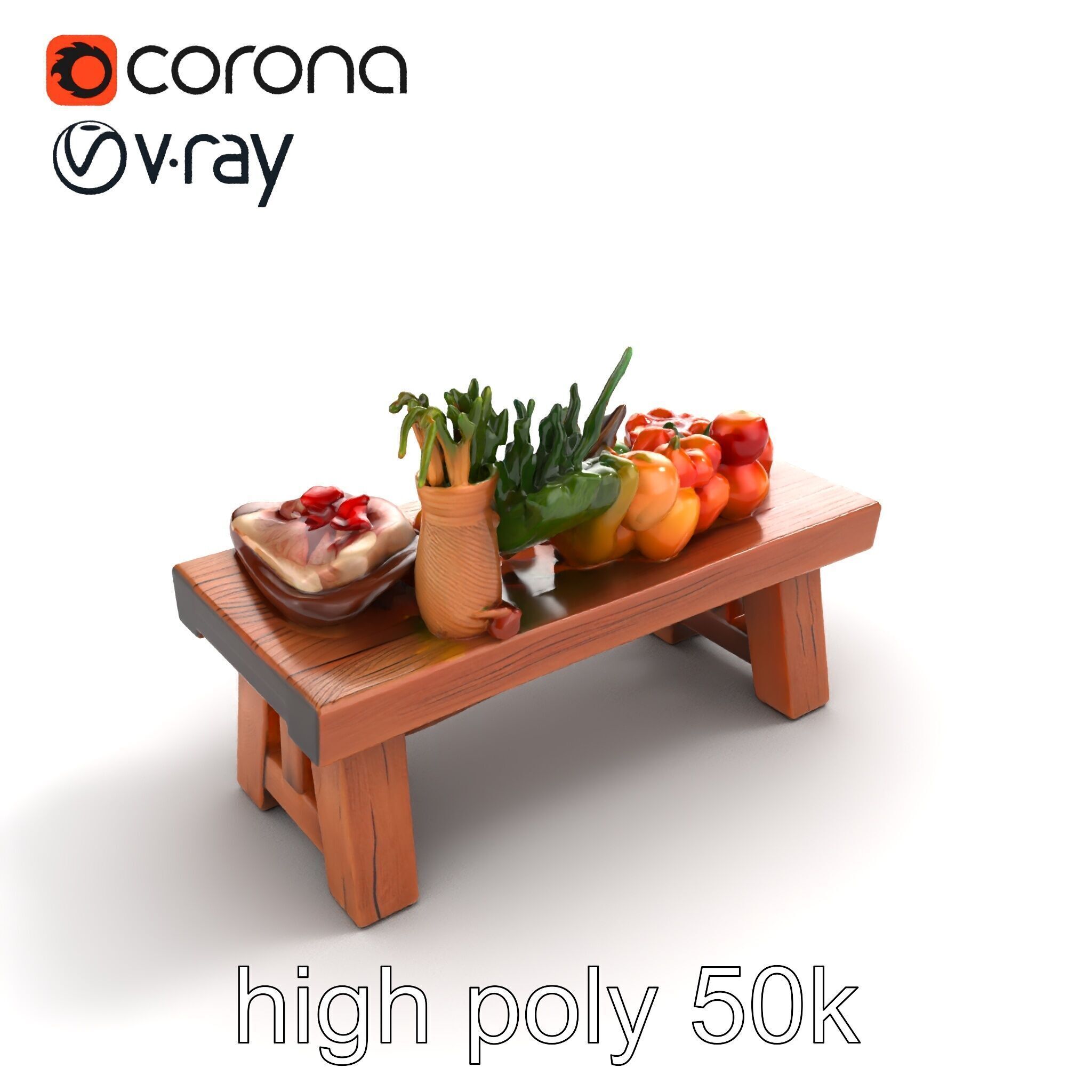 Authentic Agricultural Vendor Bench Rustic model pack Low-poly 3D model_12