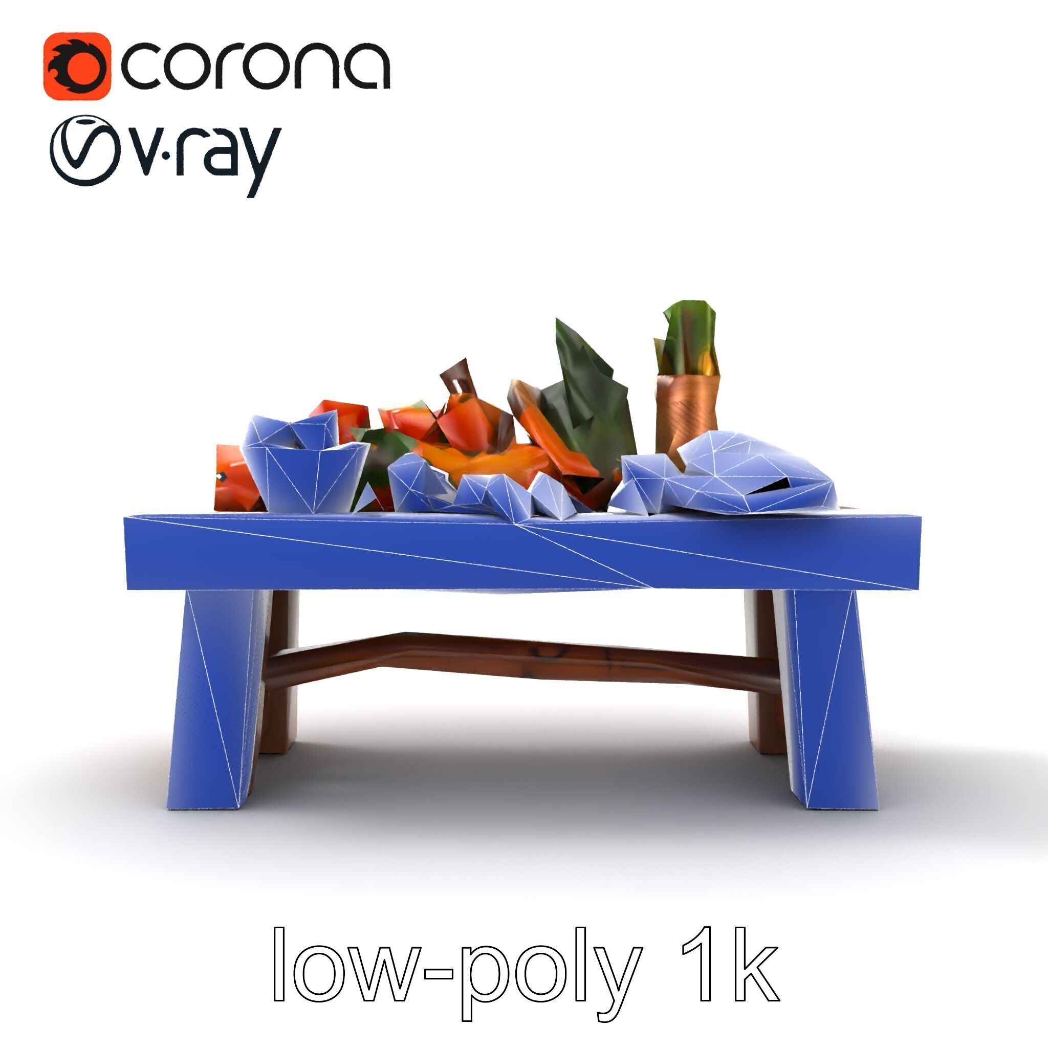 Authentic Agricultural Vendor Bench Rustic model pack Low-poly 3D model_15