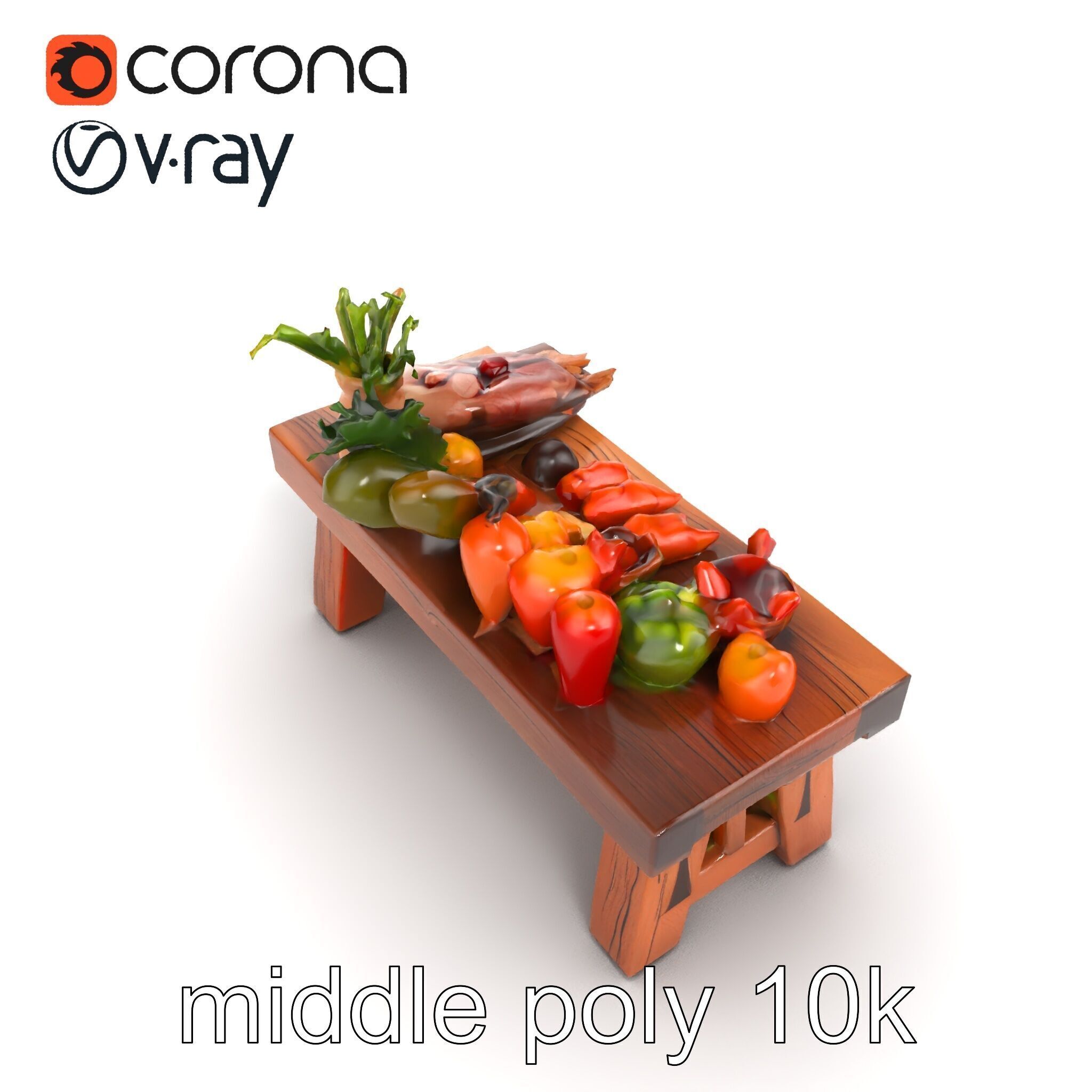 Authentic Agricultural Vendor Bench Rustic model pack Low-poly 3D model_26