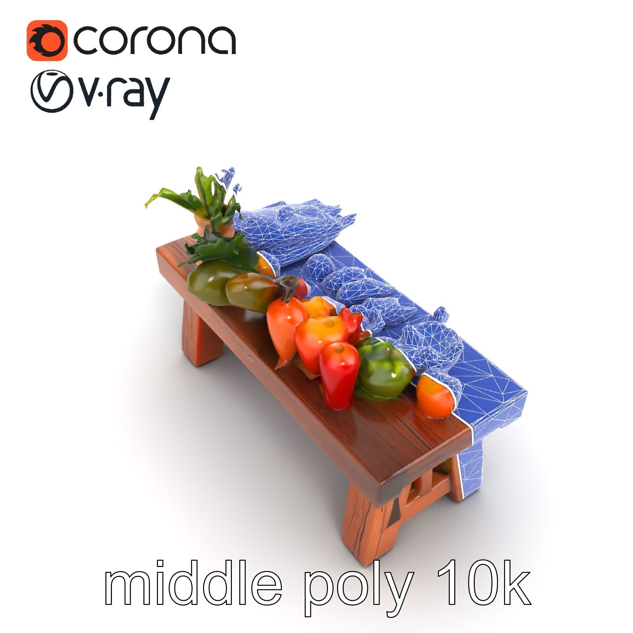 Authentic Agricultural Vendor Bench Rustic model pack Low-poly 3D model_22