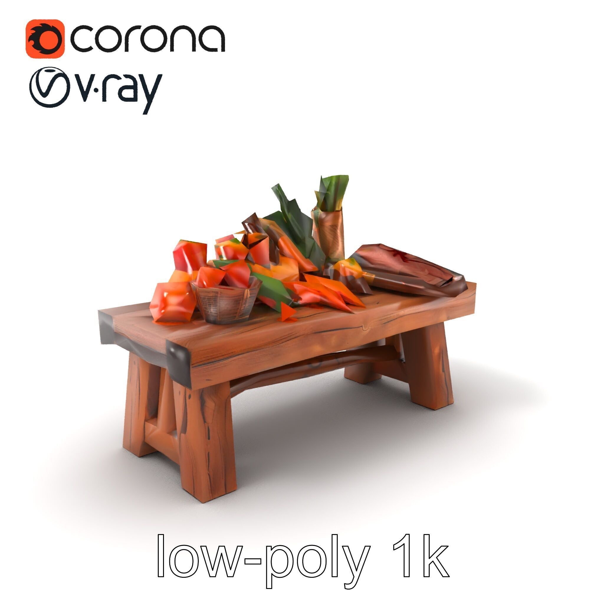 Authentic Agricultural Vendor Bench Rustic model pack Low-poly 3D model_5