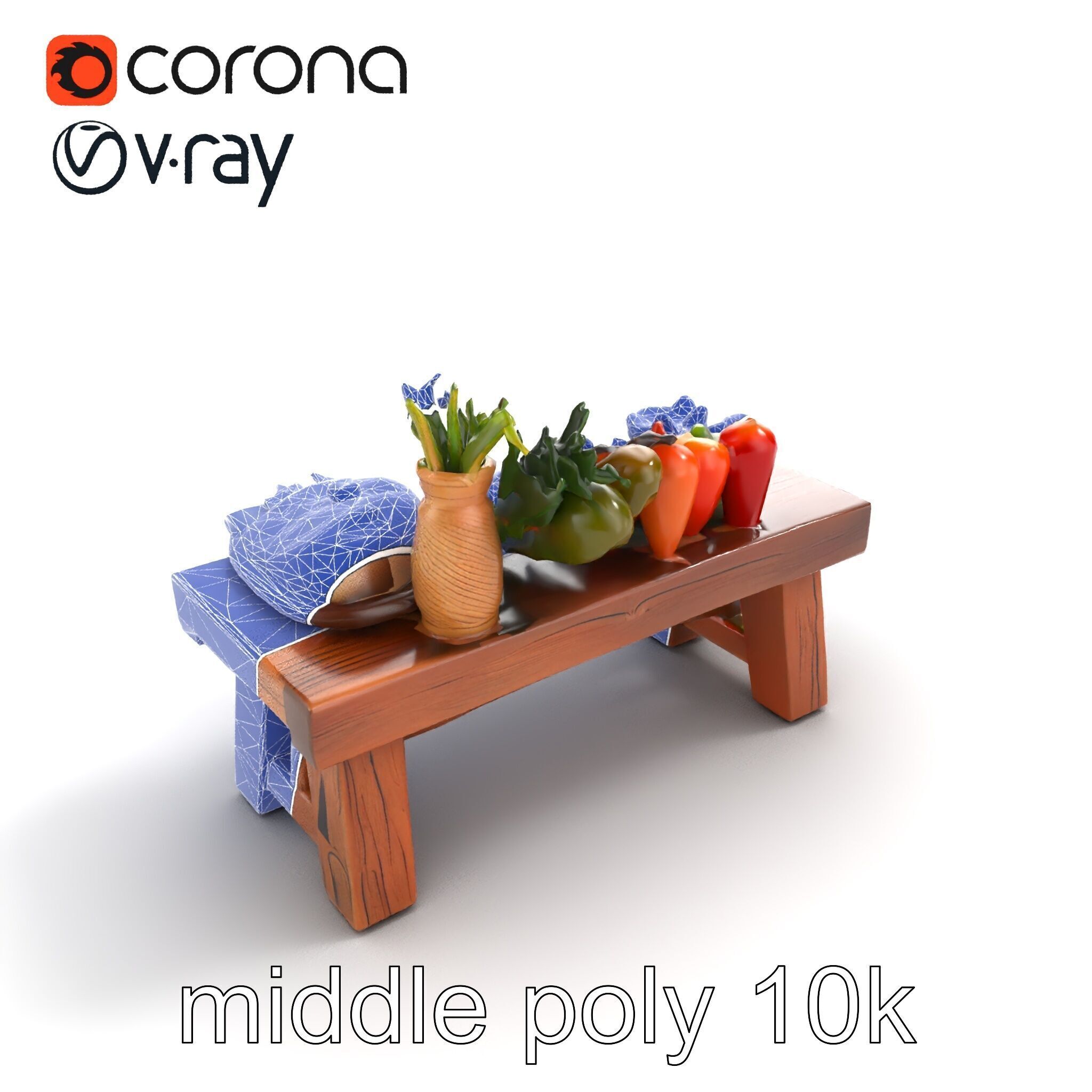 Authentic Agricultural Vendor Bench Rustic model pack Low-poly 3D model_11