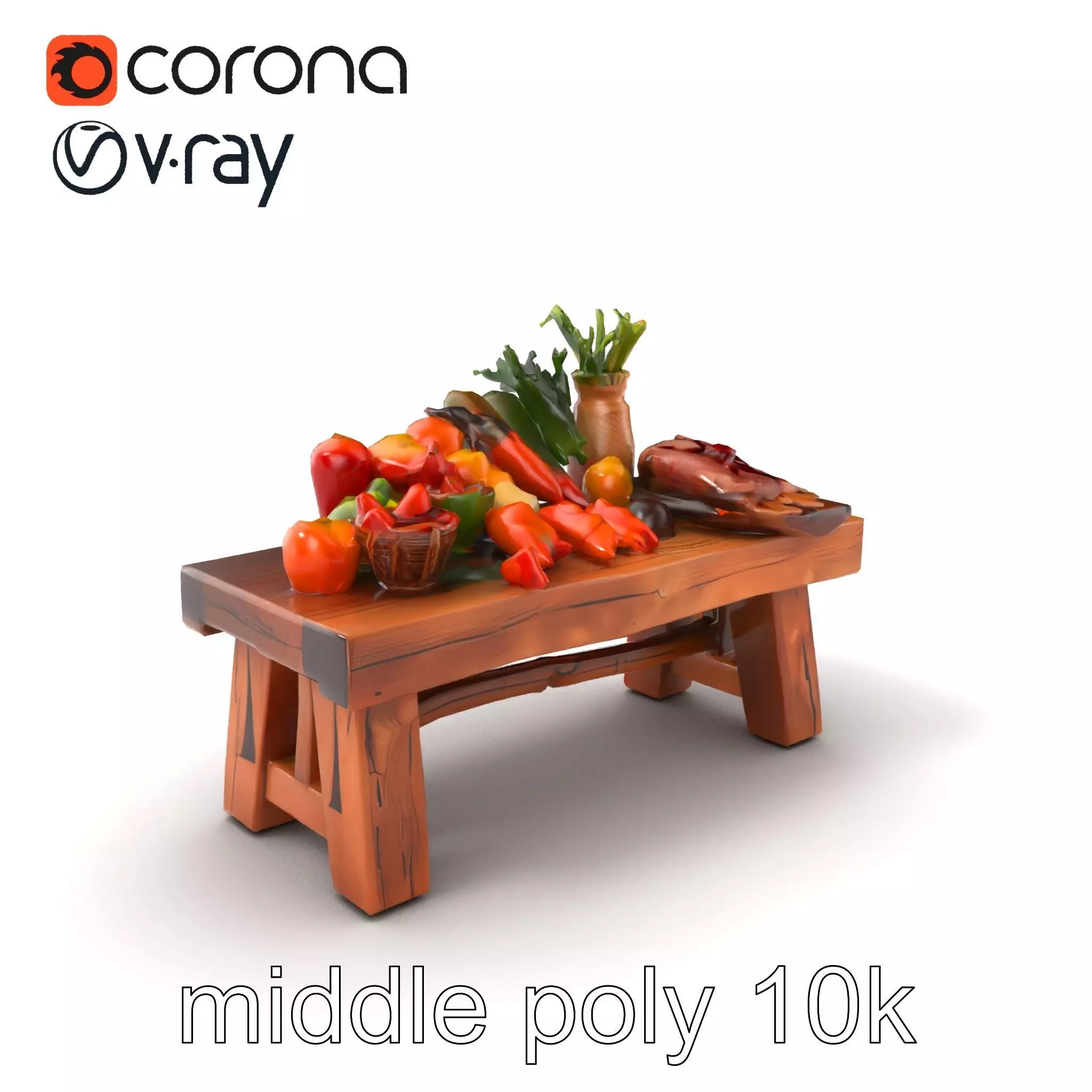 Authentic Agricultural Vendor Bench Rustic model pack Low-poly 3D model_0