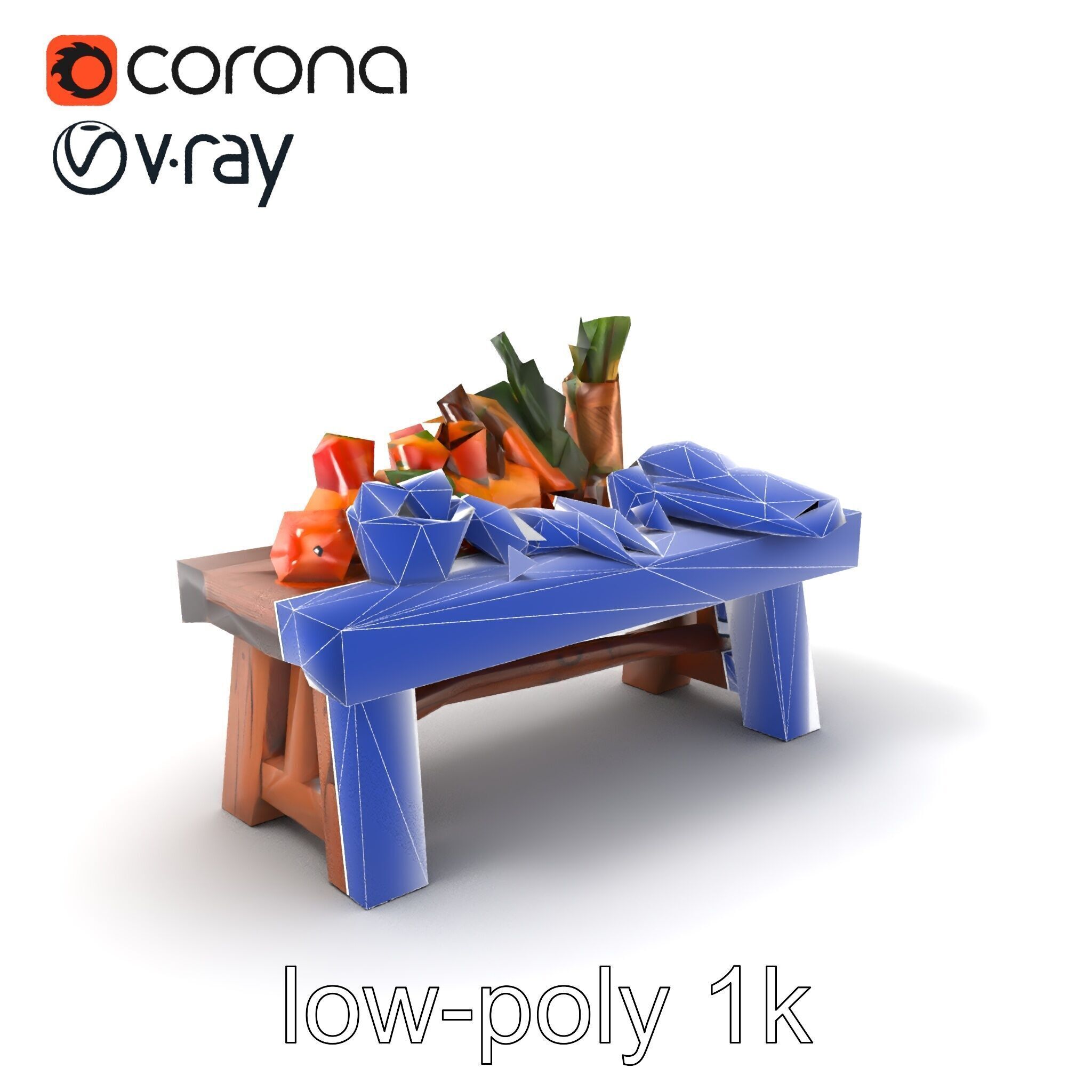 Authentic Agricultural Vendor Bench Rustic model pack Low-poly 3D model_7