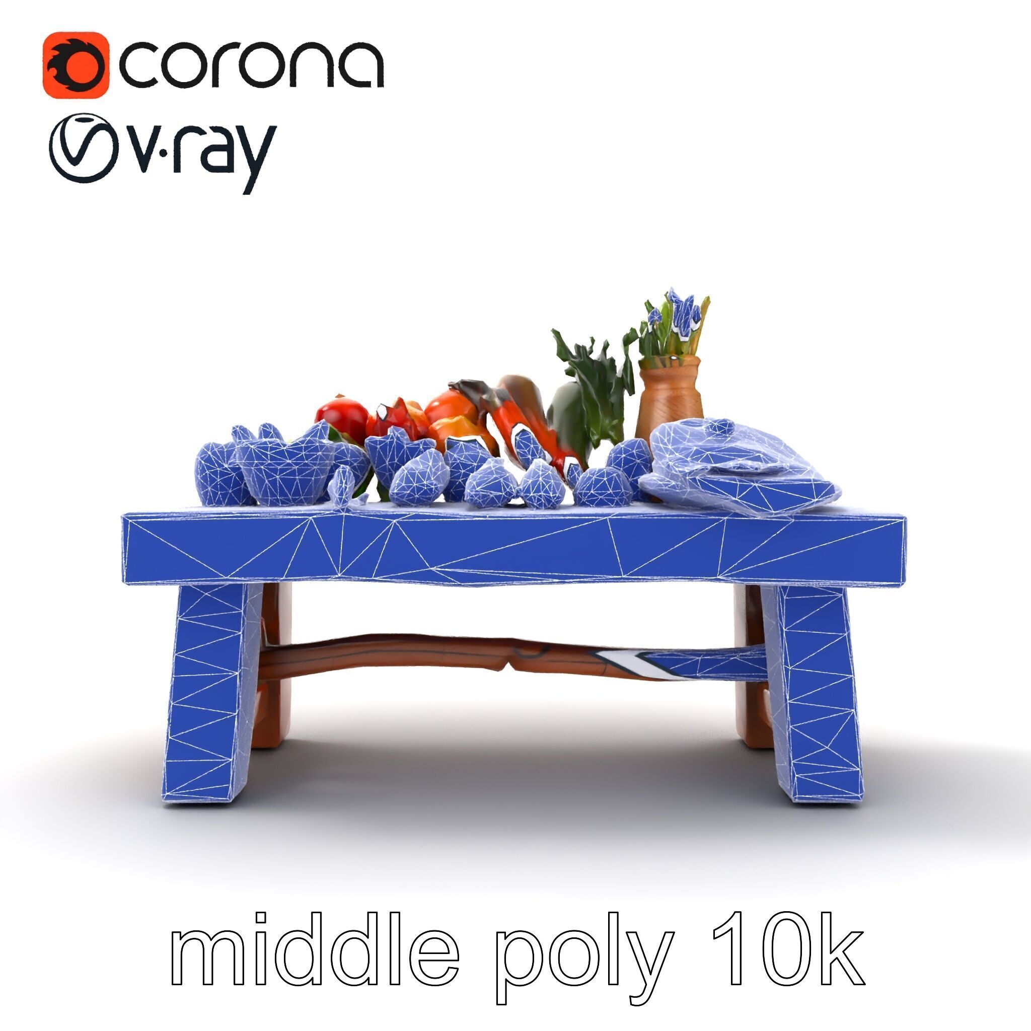 Authentic Agricultural Vendor Bench Rustic model pack Low-poly 3D model_27