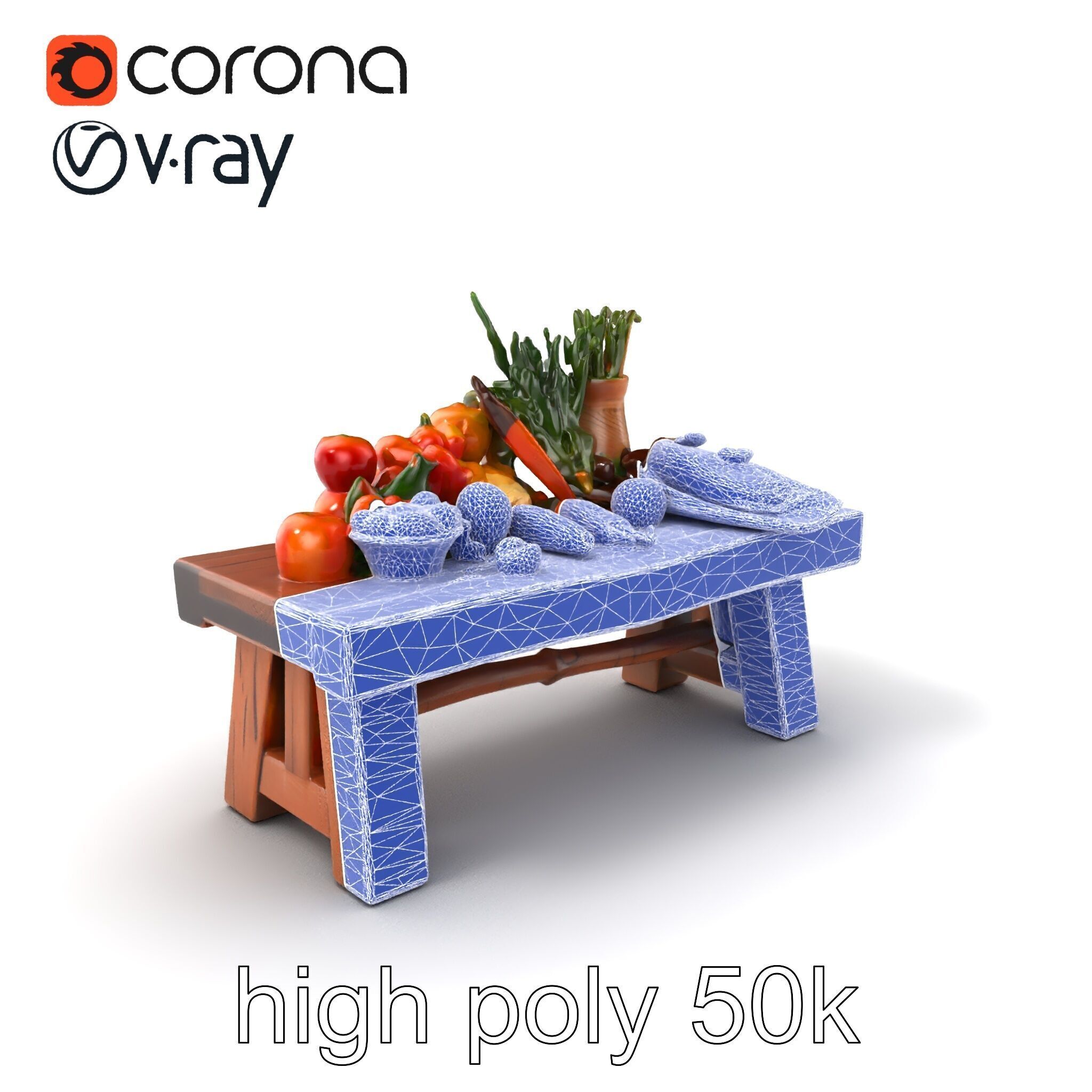 Authentic Agricultural Vendor Bench Rustic model pack Low-poly 3D model_10