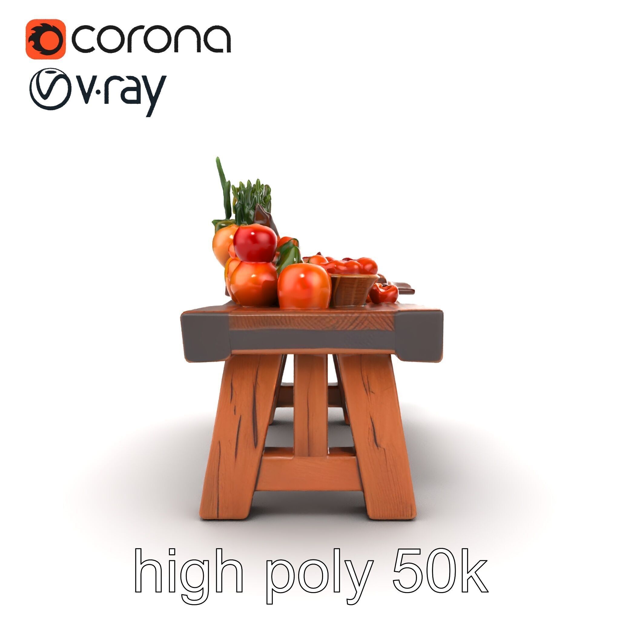 Authentic Agricultural Vendor Bench Rustic model pack Low-poly 3D model_31