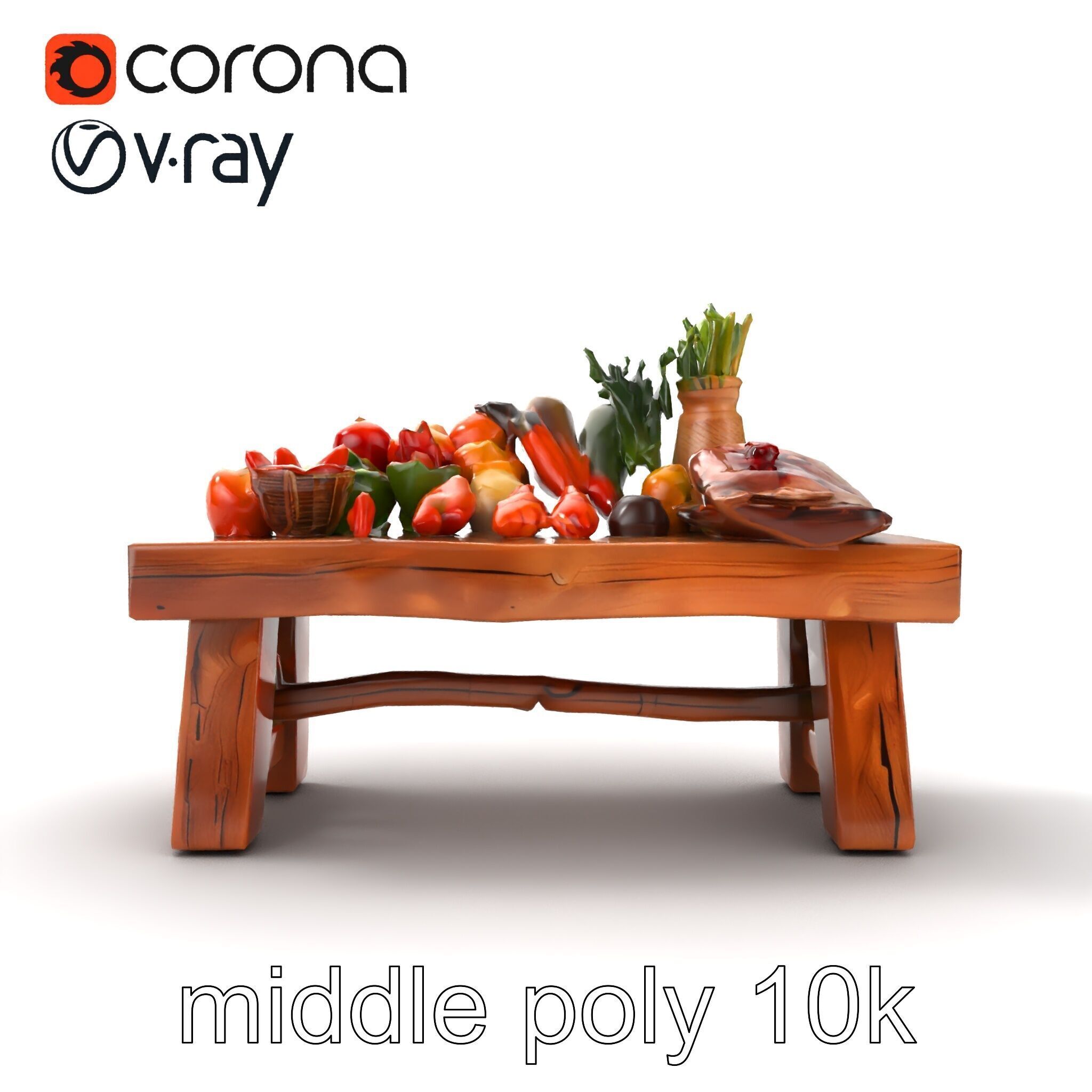 Authentic Agricultural Vendor Bench Rustic model pack Low-poly 3D model_18