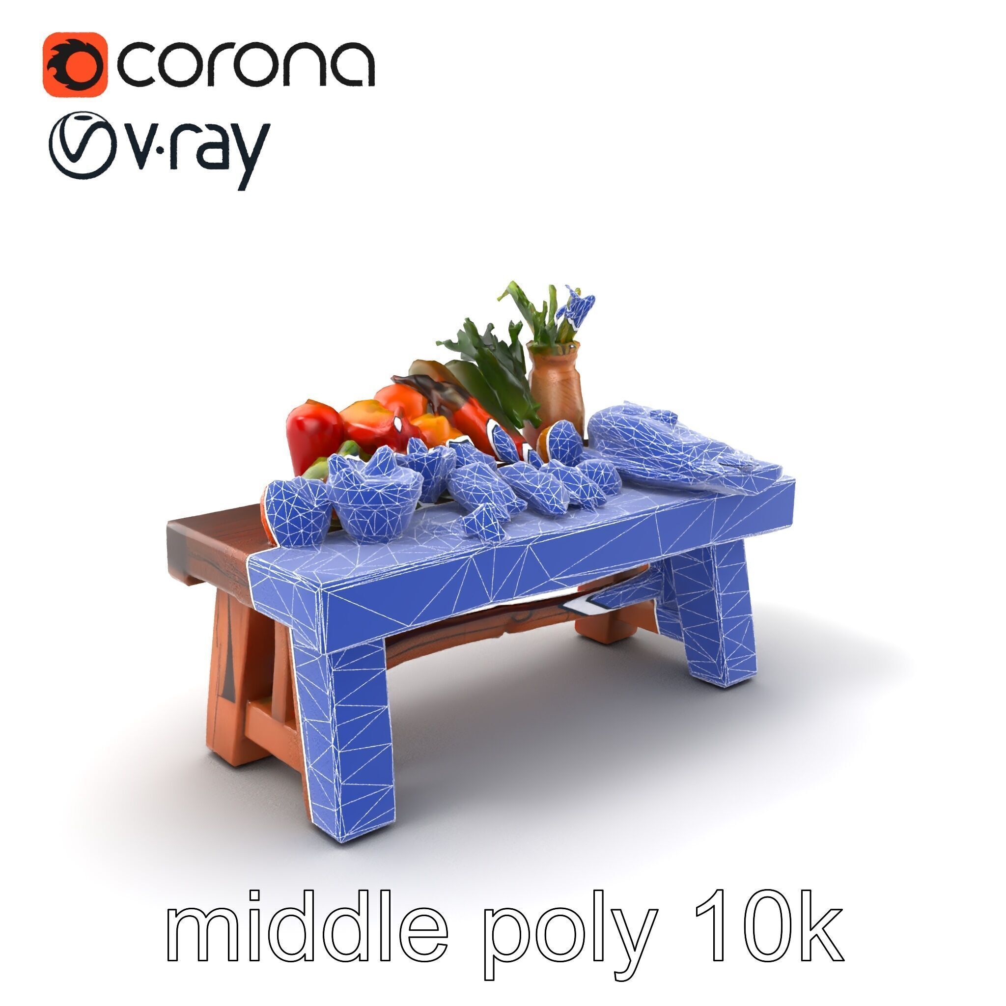 Authentic Agricultural Vendor Bench Rustic model pack Low-poly 3D model_6