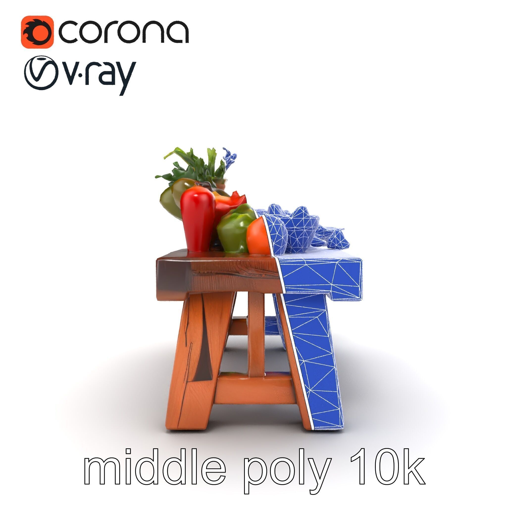 Authentic Agricultural Vendor Bench Rustic model pack Low-poly 3D model_30