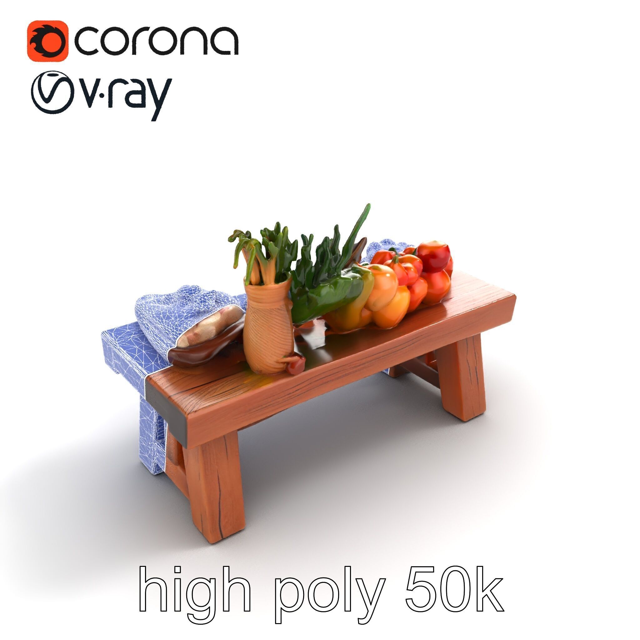 Authentic Agricultural Vendor Bench Rustic model pack Low-poly 3D model_21