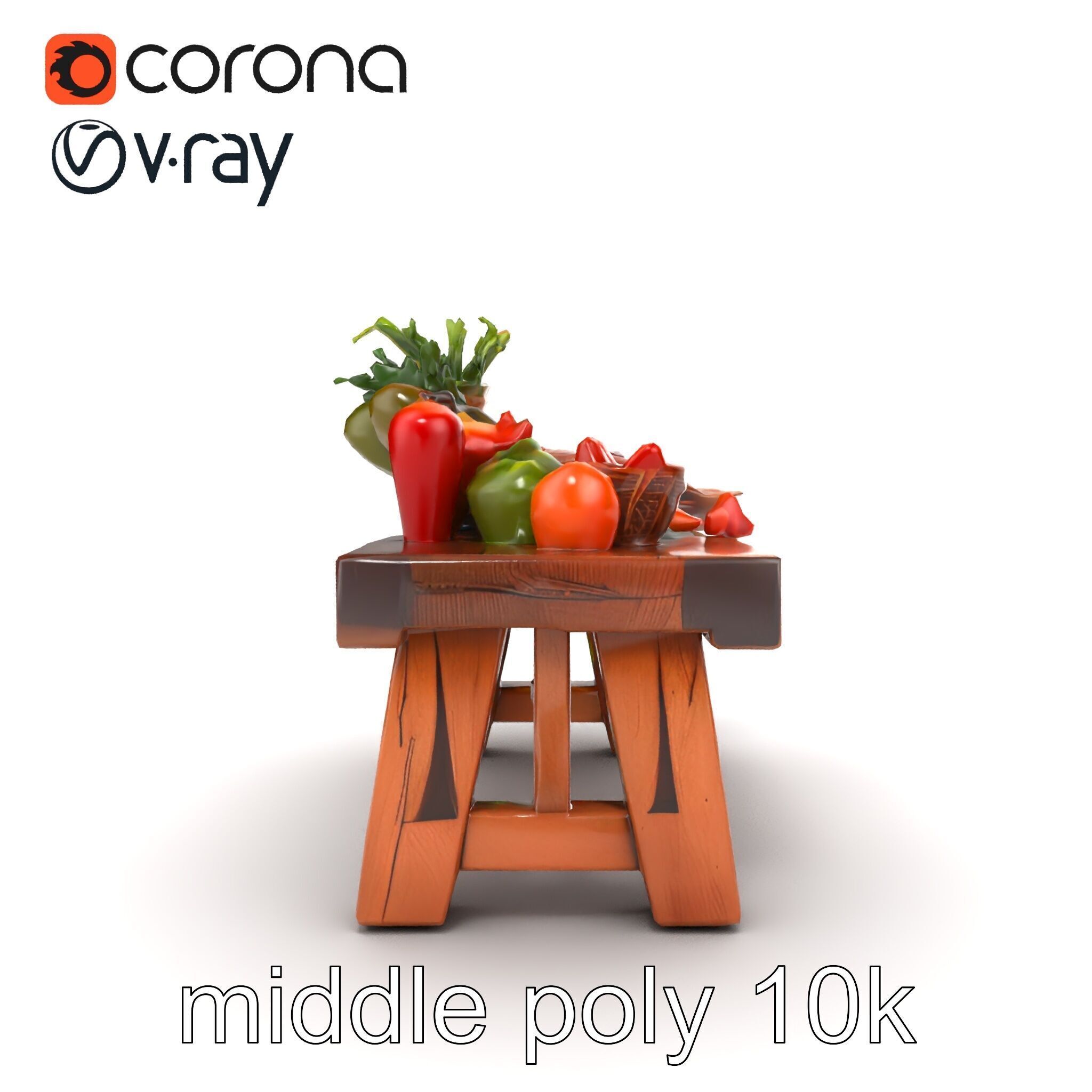 Authentic Agricultural Vendor Bench Rustic model pack Low-poly 3D model_20