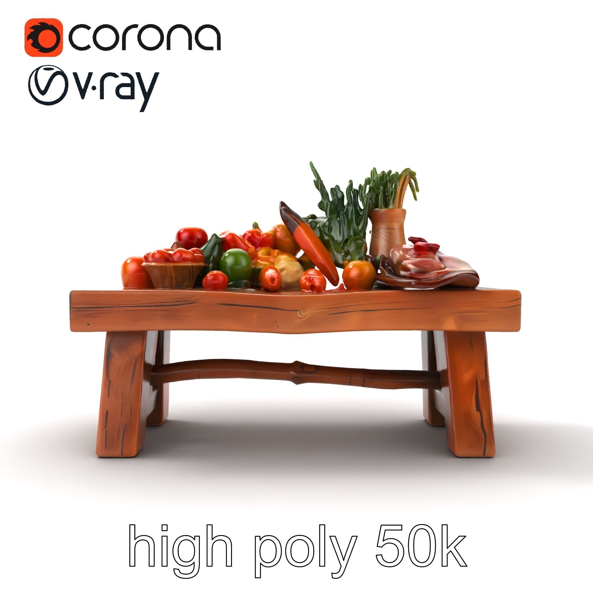 Authentic Agricultural Vendor Bench Rustic model pack Low-poly 3D model_25