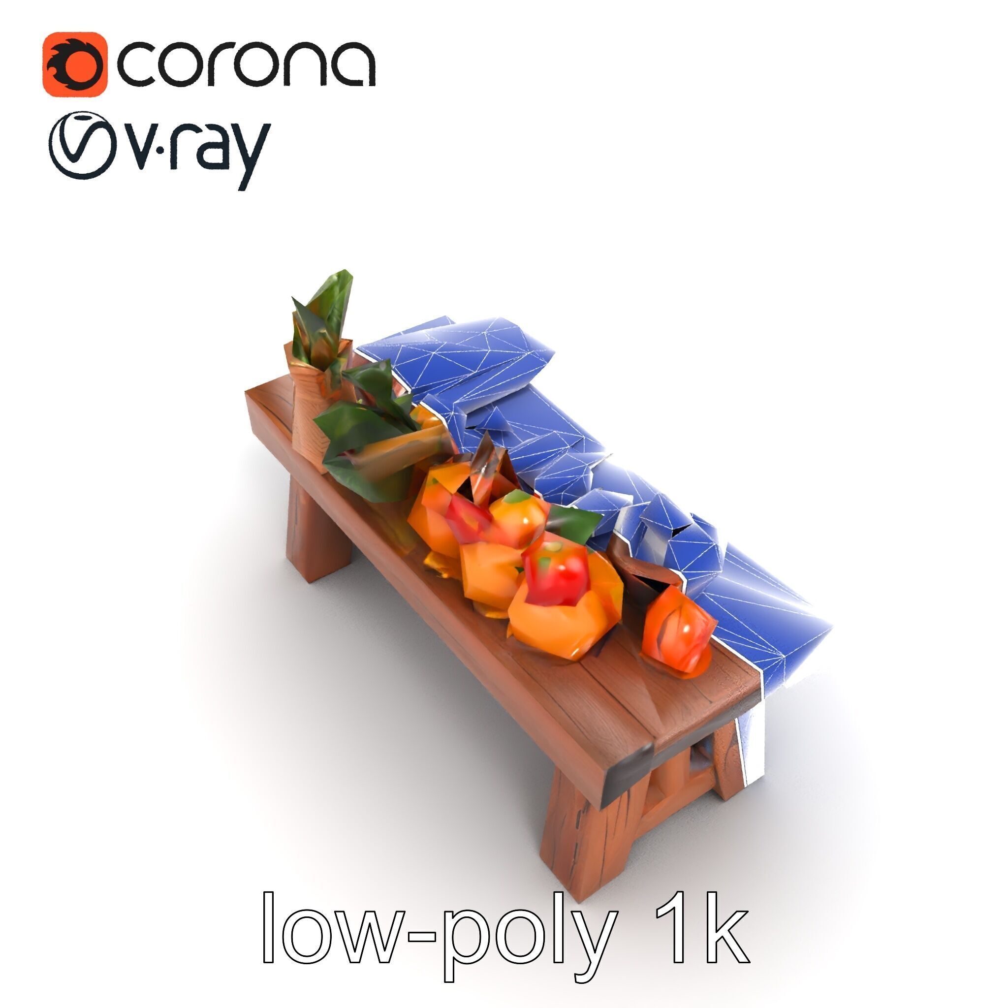 Authentic Agricultural Vendor Bench Rustic model pack Low-poly 3D model_23