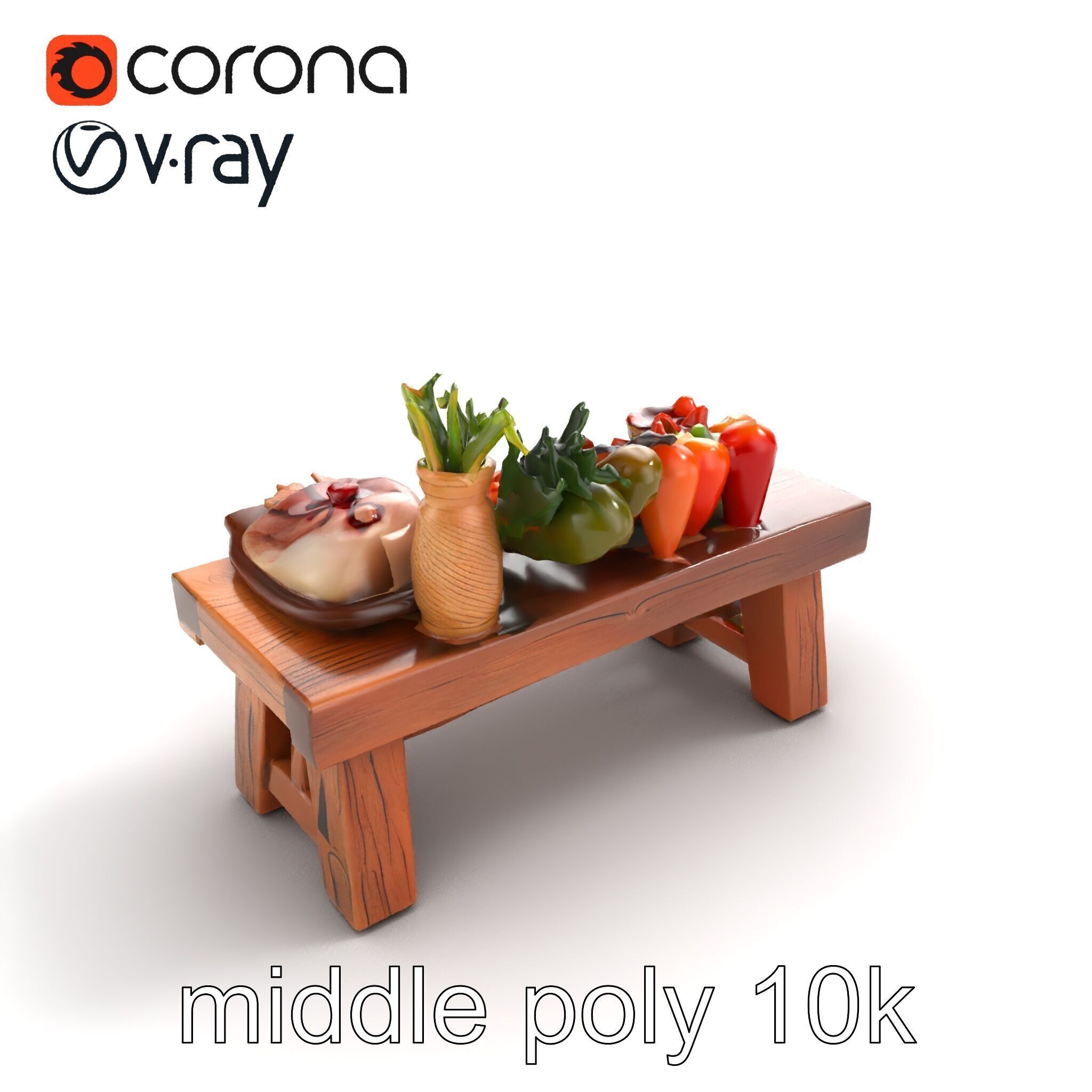 Authentic Agricultural Vendor Bench Rustic model pack Low-poly 3D model_8