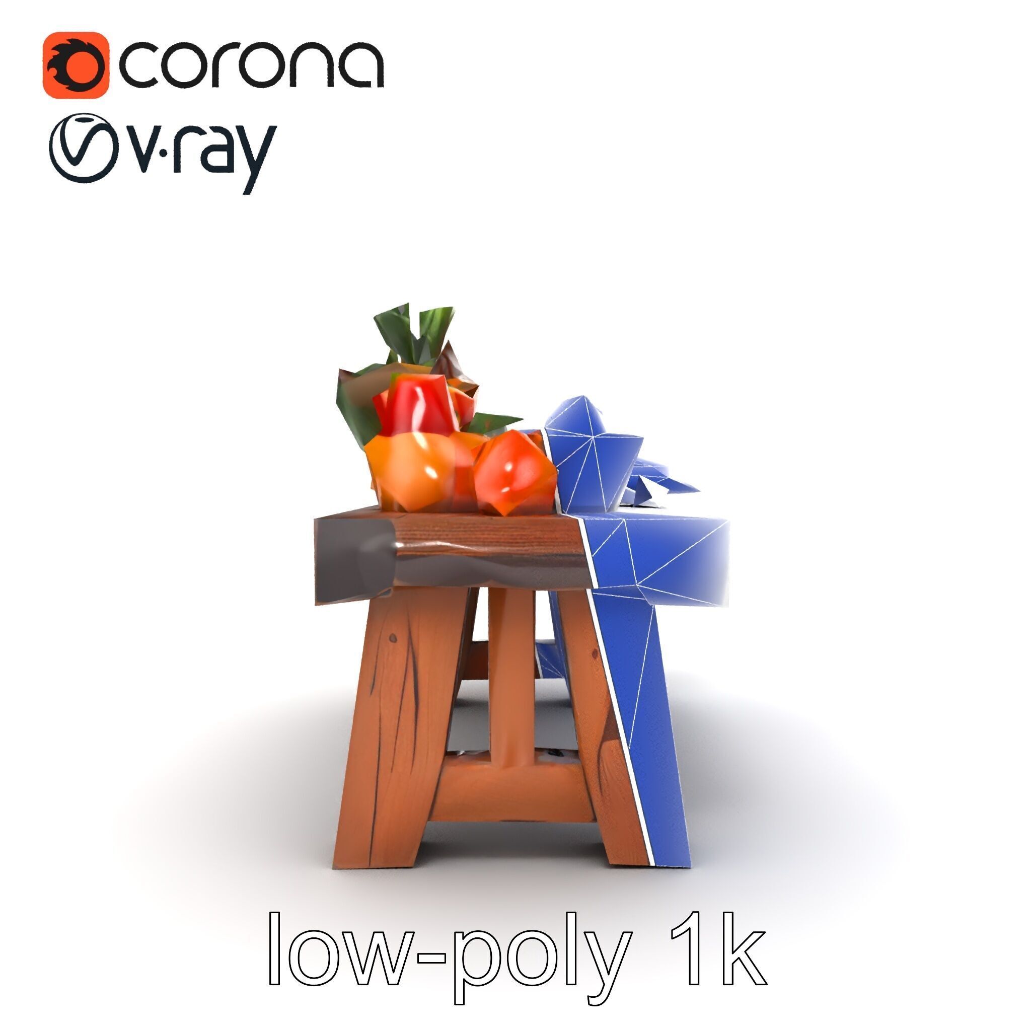 Authentic Agricultural Vendor Bench Rustic model pack Low-poly 3D model_17