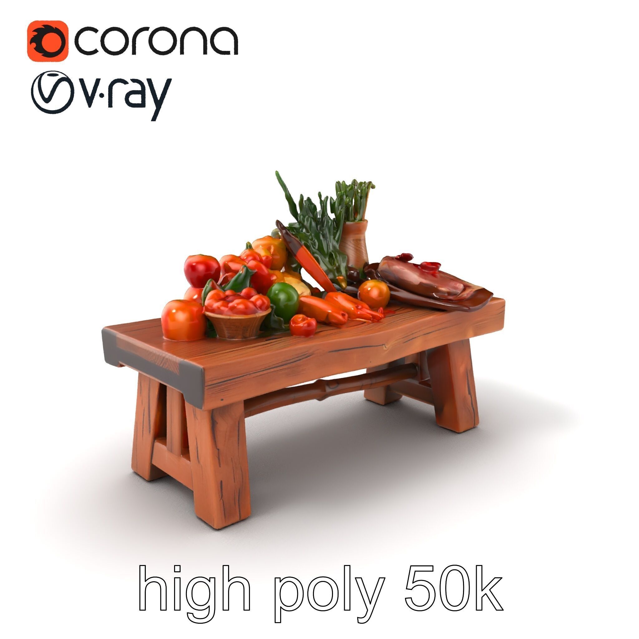 Authentic Agricultural Vendor Bench Rustic model pack Low-poly 3D model_2