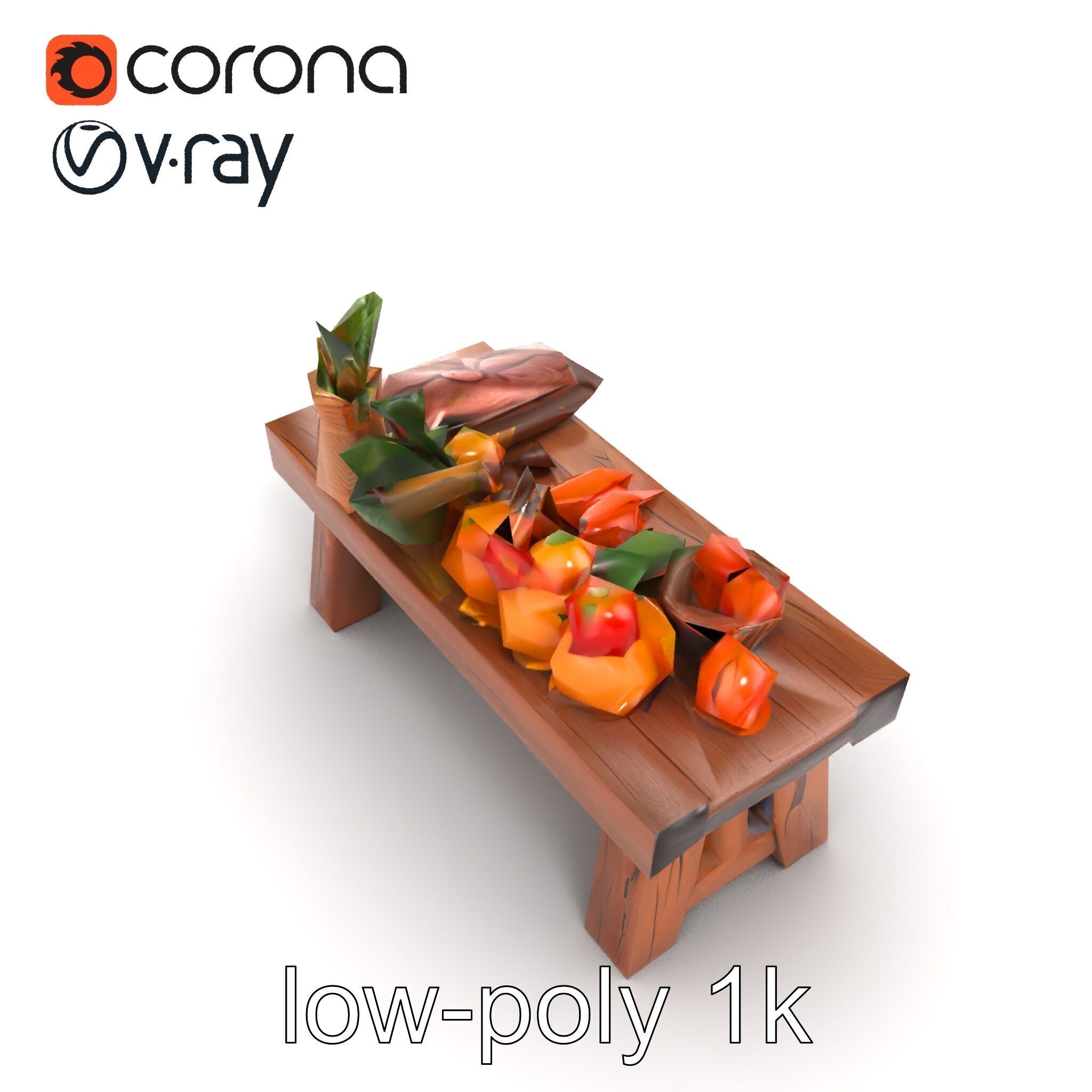 Authentic Agricultural Vendor Bench Rustic model pack Low-poly 3D model_29