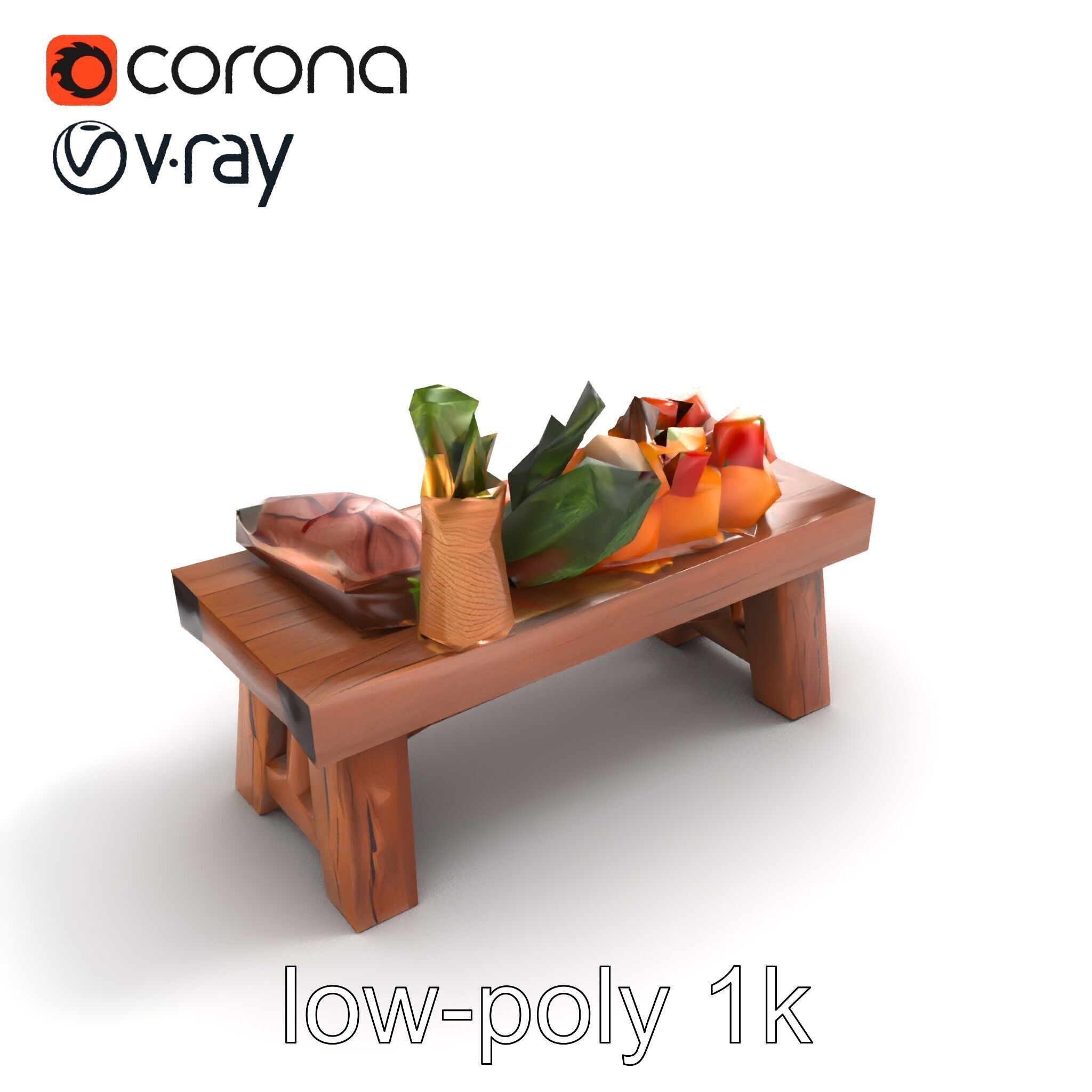 Authentic Agricultural Vendor Bench Rustic model pack Low-poly 3D model_9
