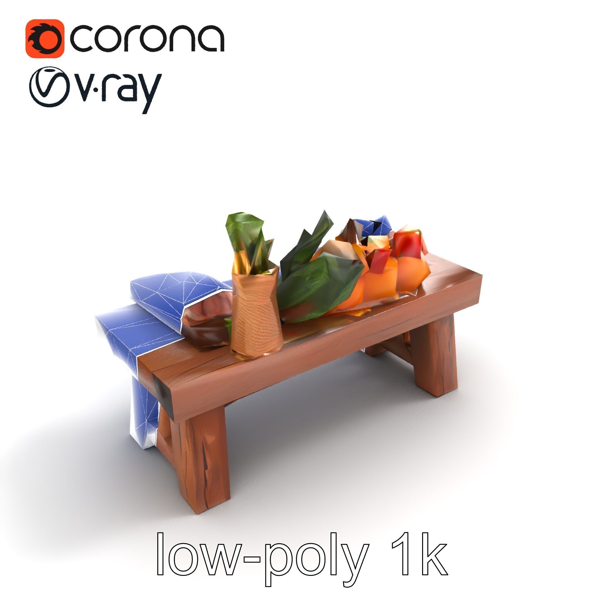 Authentic Agricultural Vendor Bench Rustic model pack Low-poly 3D model_32