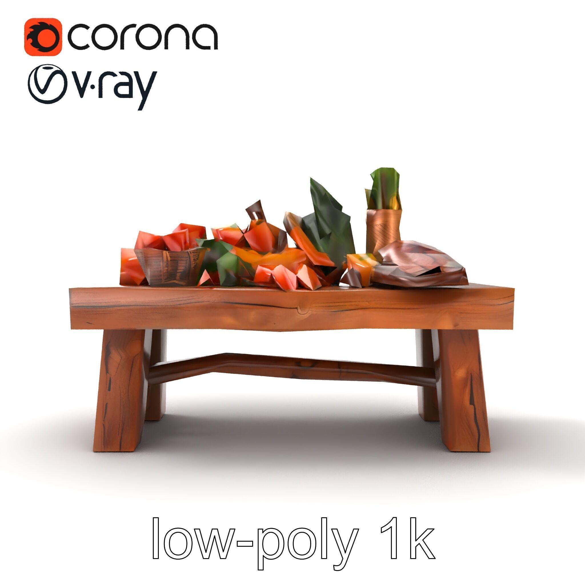Authentic Agricultural Vendor Bench Rustic model pack Low-poly 3D model_13