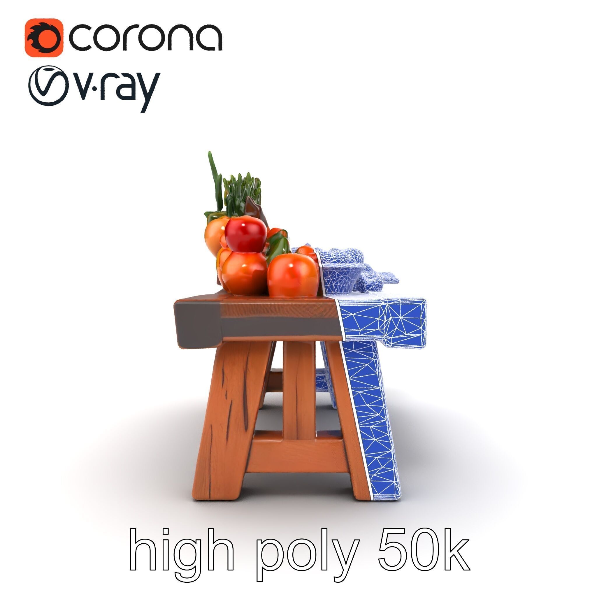 Authentic Agricultural Vendor Bench Rustic model pack Low-poly 3D model_24