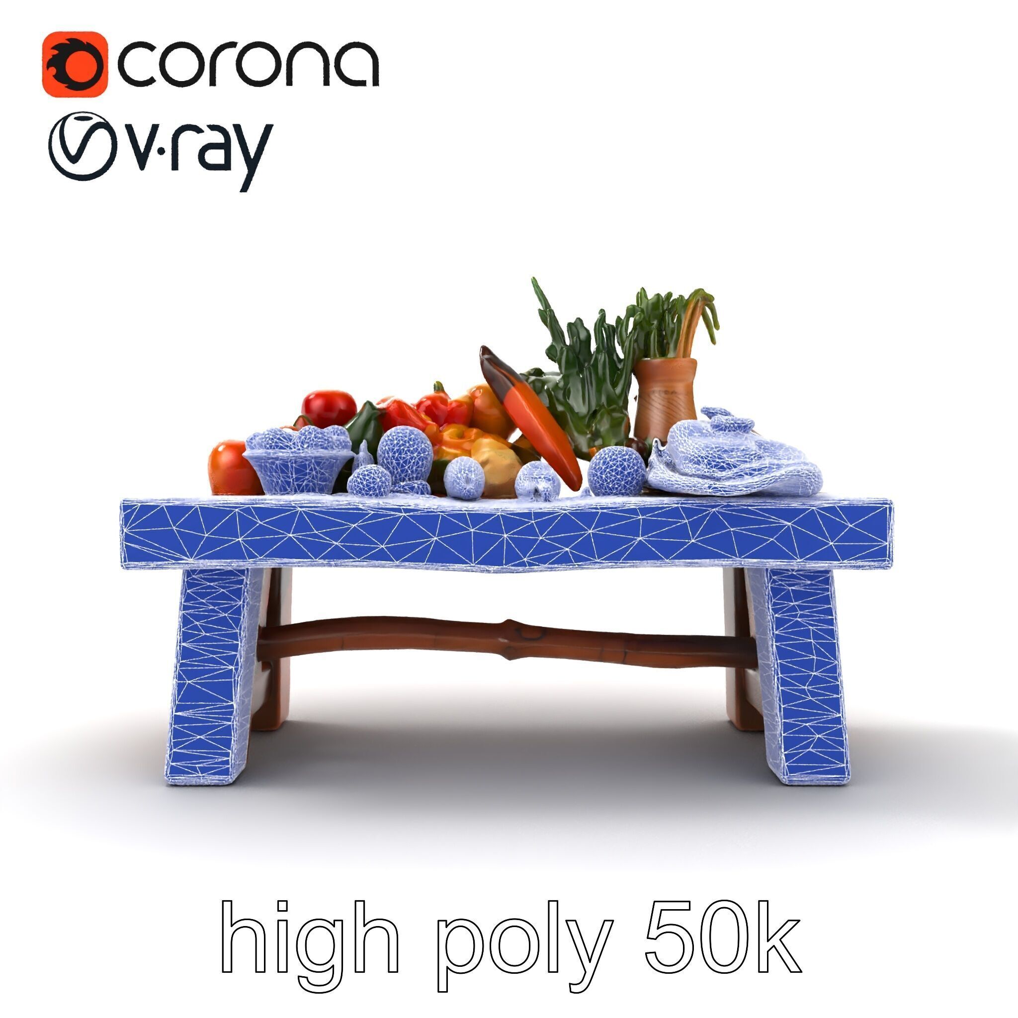 Authentic Agricultural Vendor Bench Rustic model pack Low-poly 3D model_28