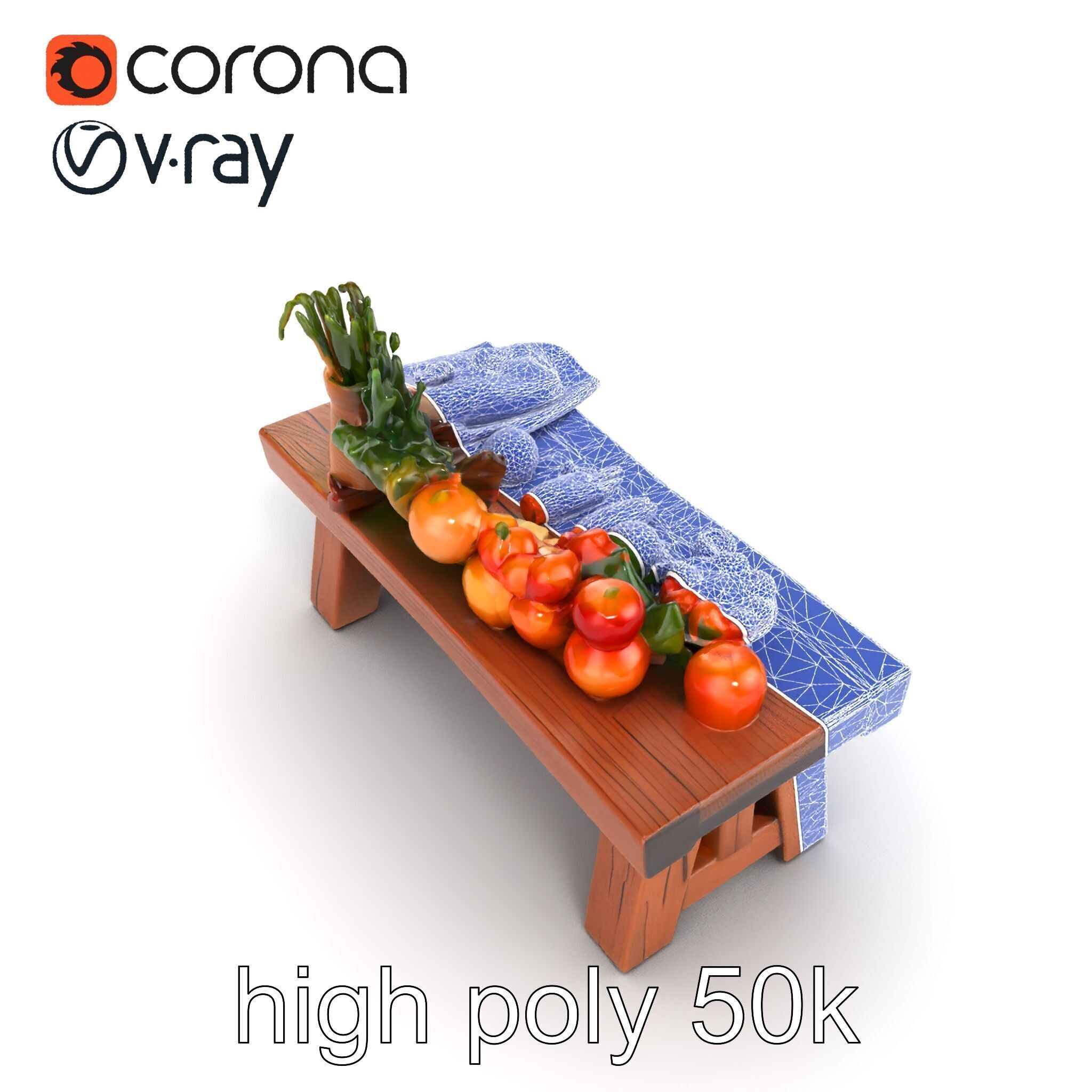 Authentic Agricultural Vendor Bench Rustic model pack Low-poly 3D model_19