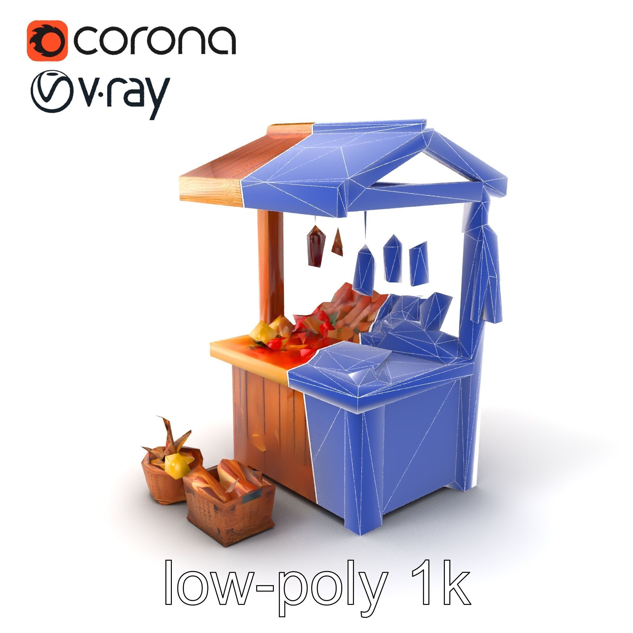 Rustic Bazaar Vendor Shelf Model Pack Low-poly 3D model_7