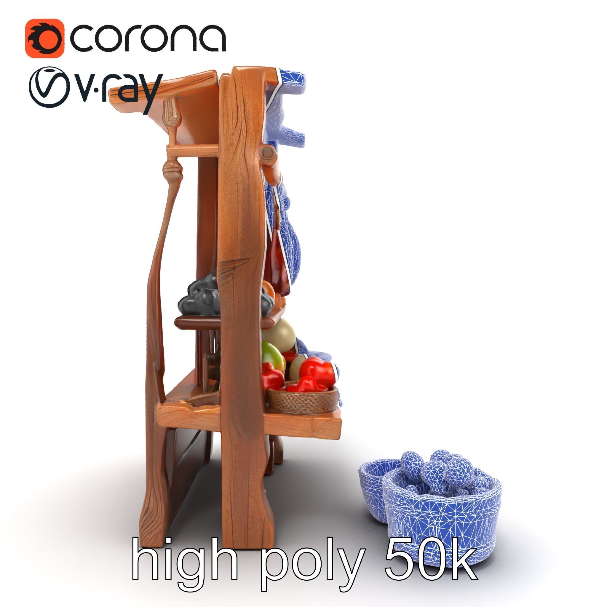 Rustic Bazaar Vendor Shelf Model Pack Low-poly 3D model_56