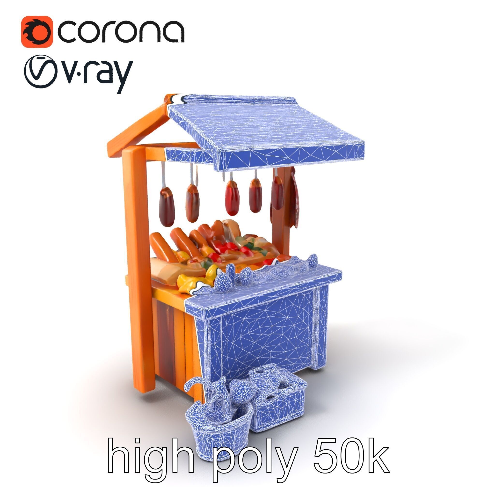 Rustic Bazaar Vendor Shelf Model Pack Low-poly 3D model_10