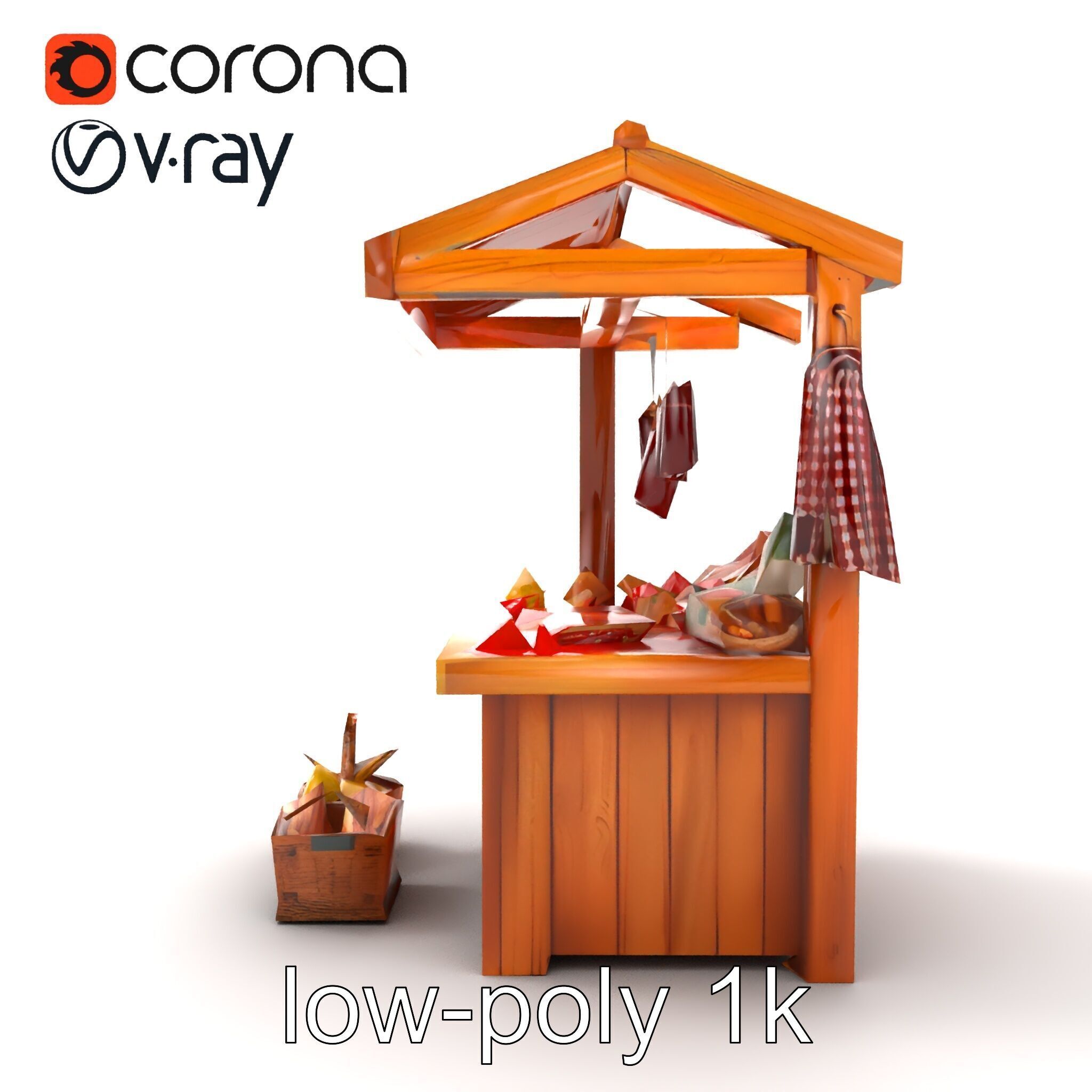 Rustic Bazaar Vendor Shelf Model Pack Low-poly 3D model_29