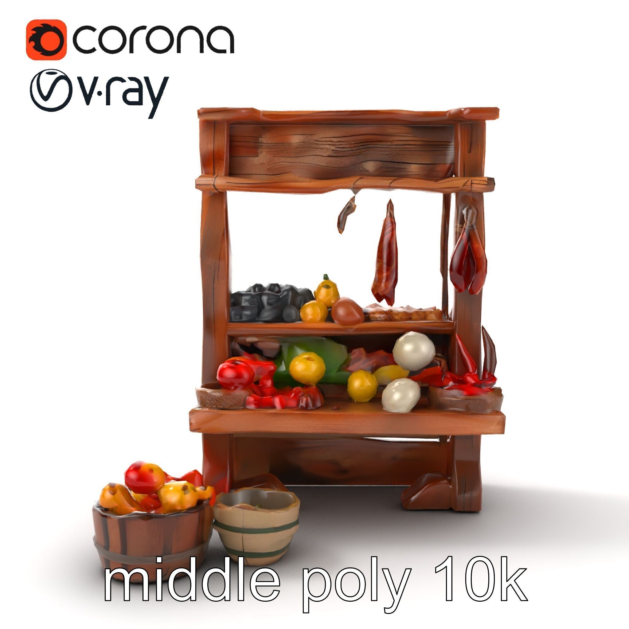 Rustic Bazaar Vendor Shelf Model Pack Low-poly 3D model_51