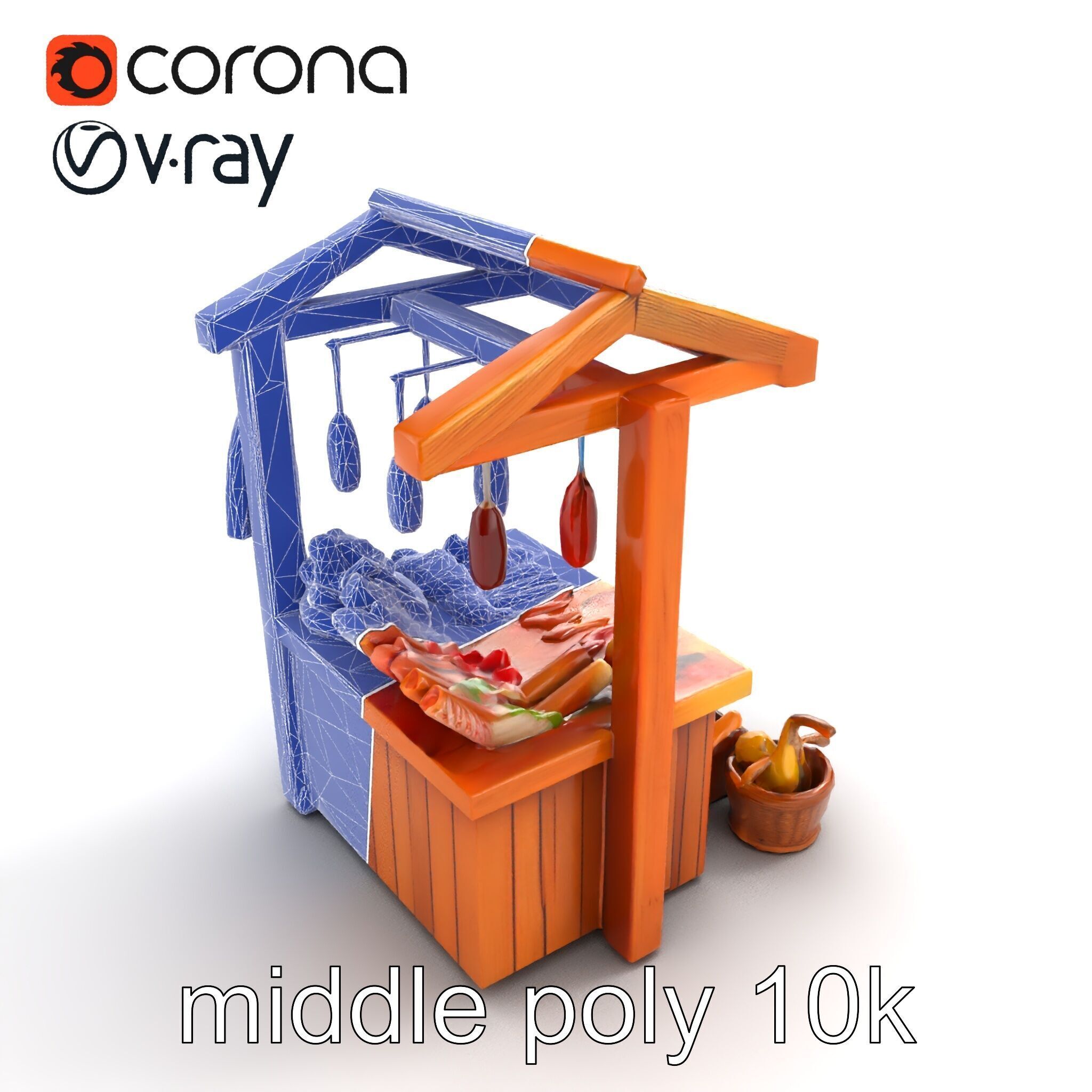 Rustic Bazaar Vendor Shelf Model Pack Low-poly 3D model_15